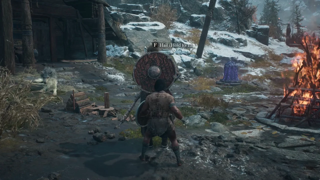 The hail prompt appearing as the Arisen approaches a character near the village portcrystal