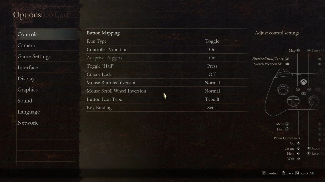 The Options menu open on the Controls tab with Mouse Scroll Wheel Inversion set to Normal