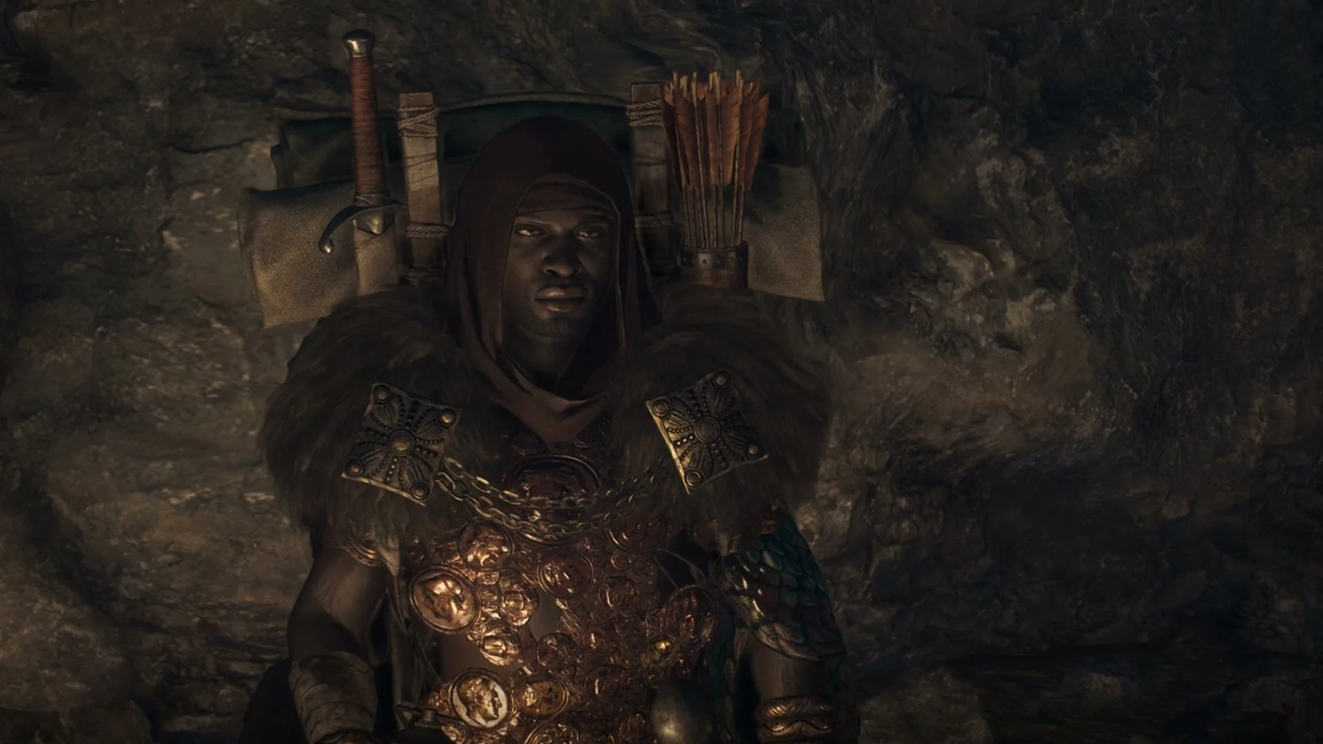 Aymond, the hooded travelling merchant, at Northwall Campground