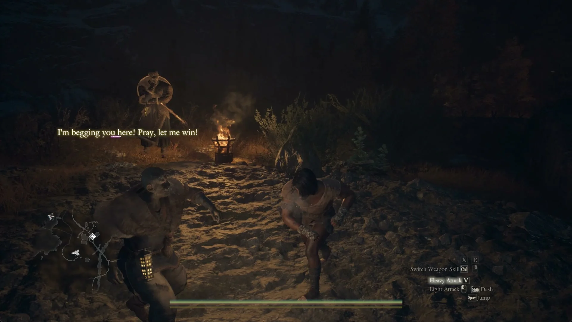 Dwayne and the unarmed Arisen fight by the brazier while Dwayne's line asks to be allowed to win