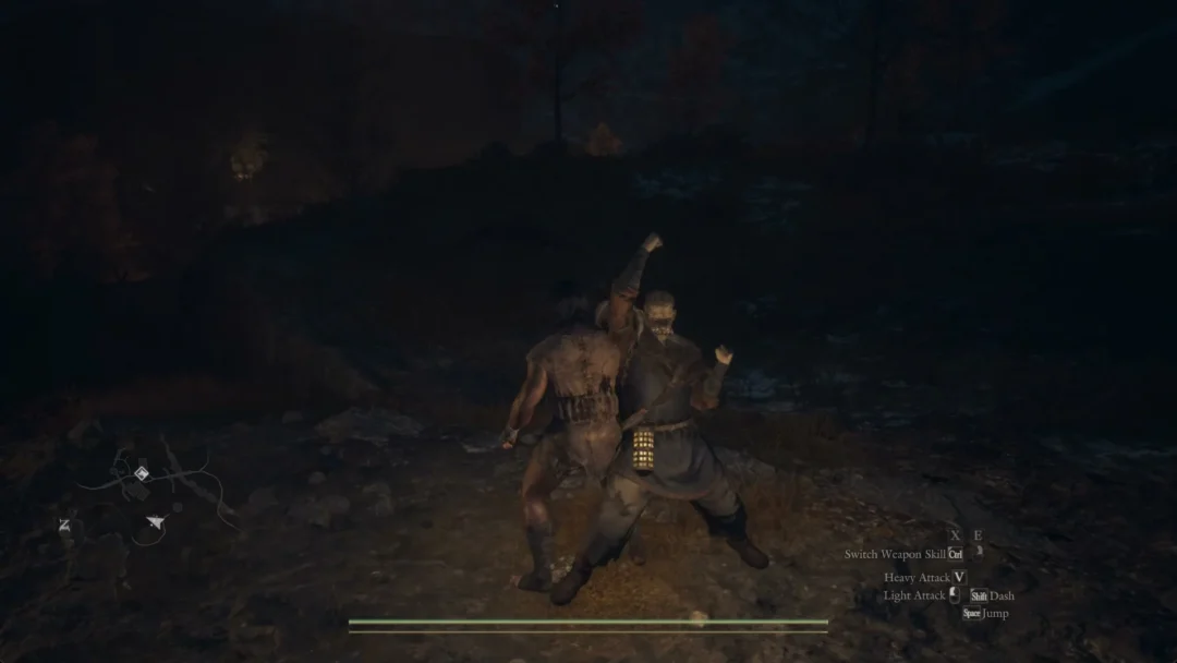 Dwayne and the unarmed Arisen trade blows at the bout ground at night