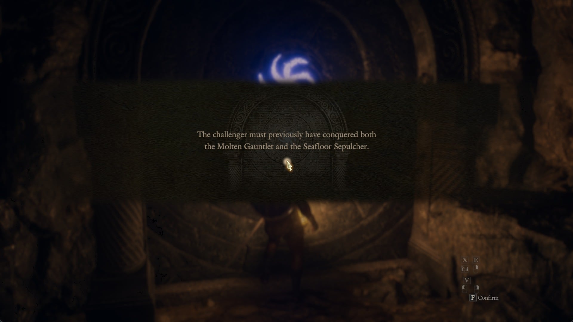 The Final Proving Ground door message saying the challenger must have conquered the Molten Gauntlet and the Seafloor Sepulcher