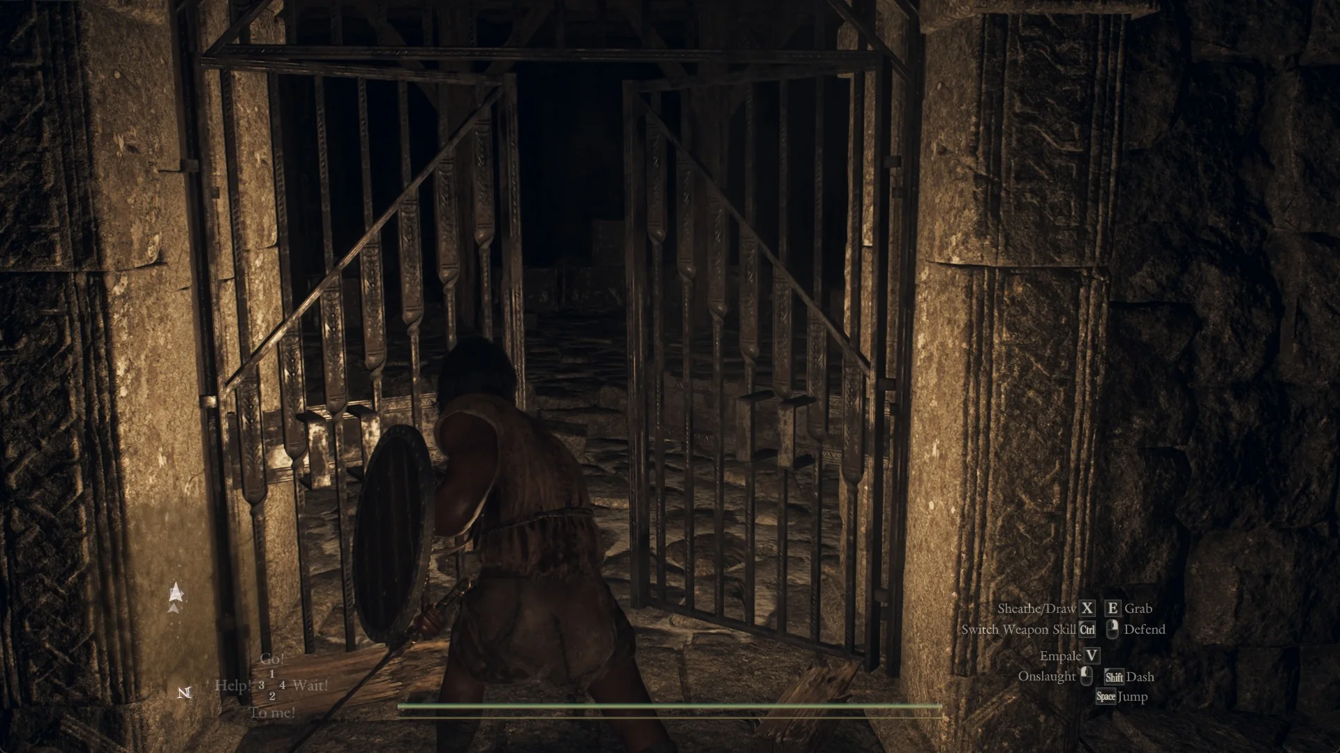 Both leaves of the iron gate standing open after the beam is broken