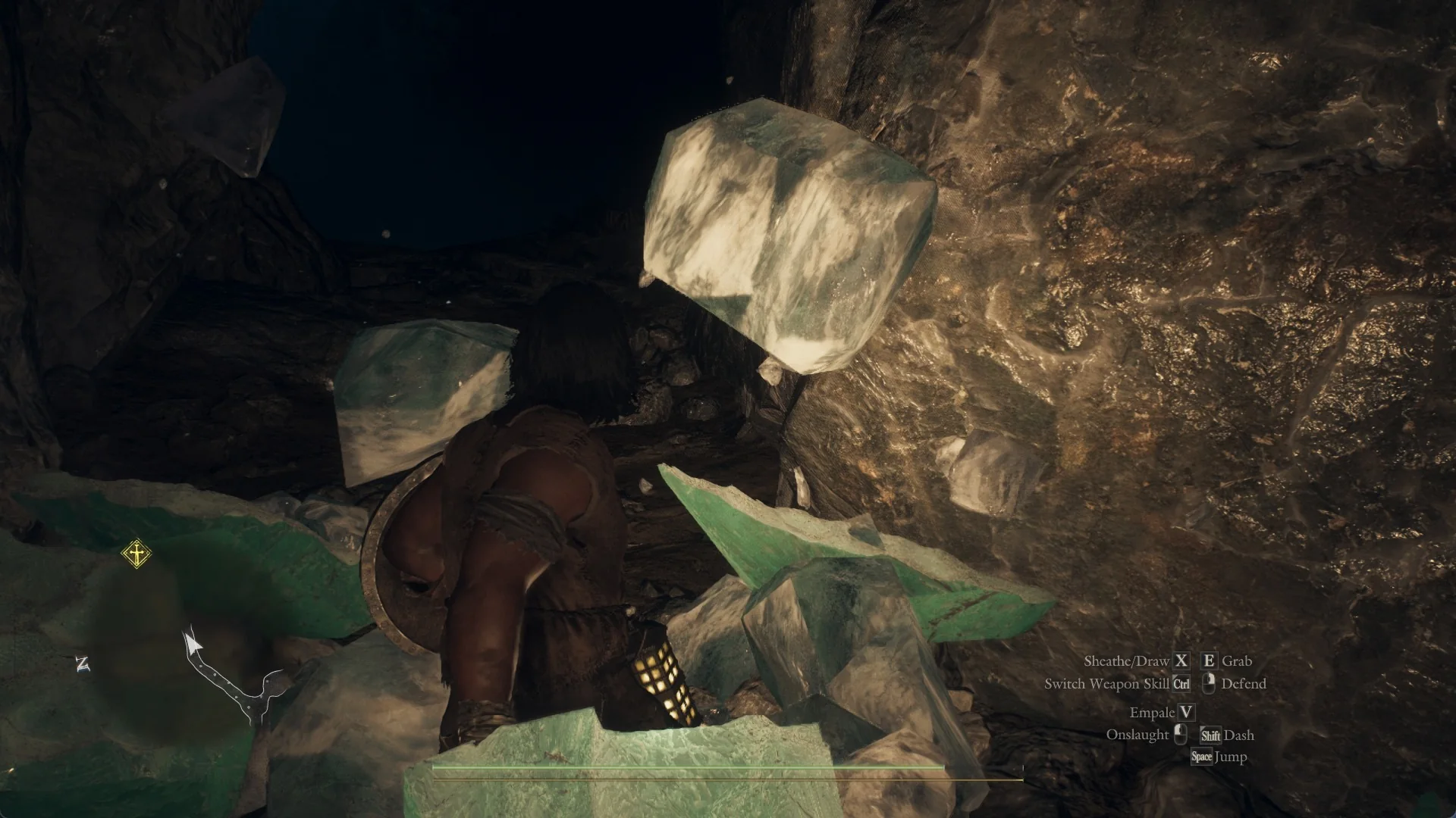 The ice plug bursts into large clear blocks around the Arisen and the dark passage opens behind it