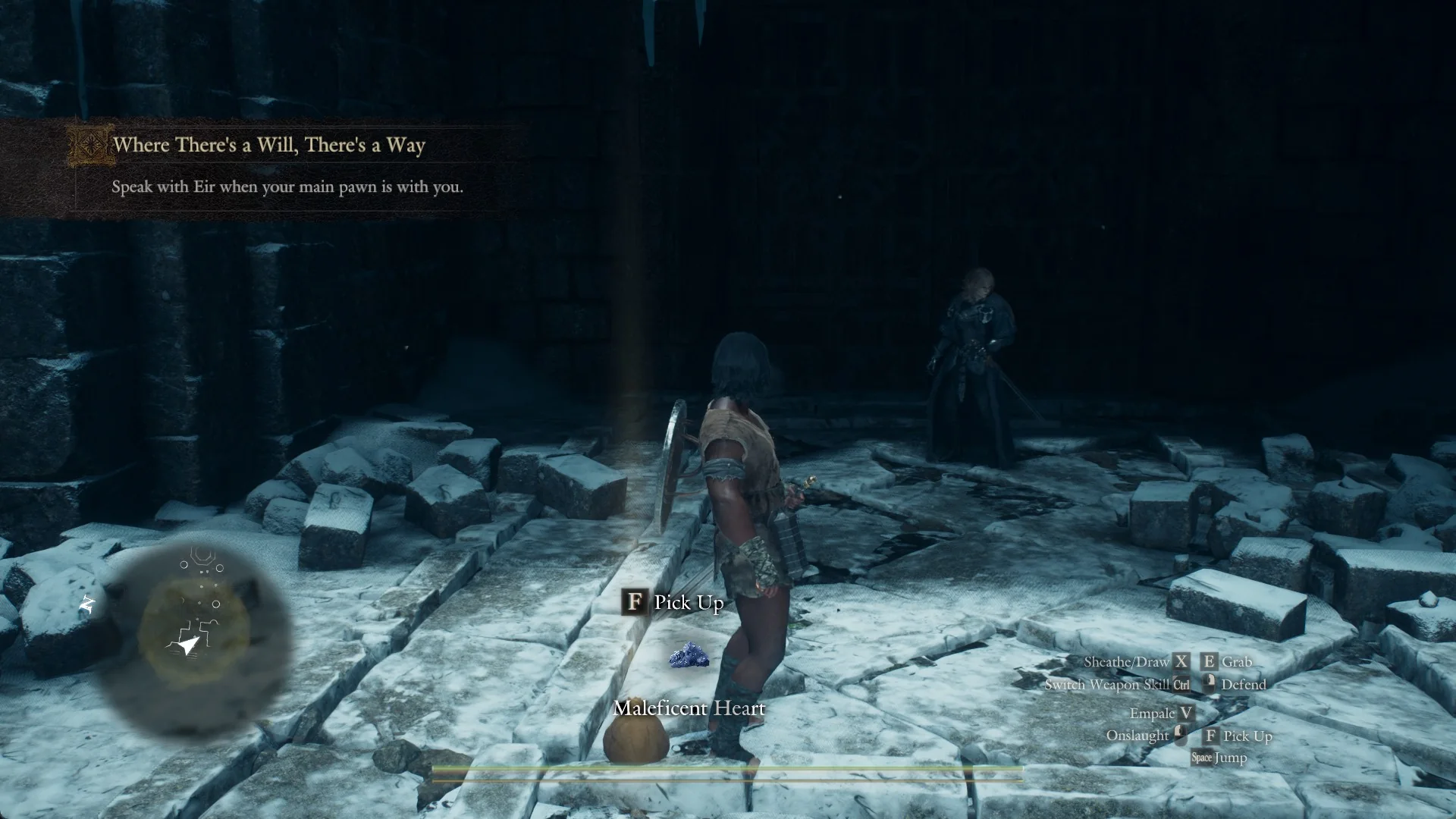 Objective Where There's a Will, There's a Way: Speak with Eir when your main pawn is with you, outside the doors of Lorade Castle