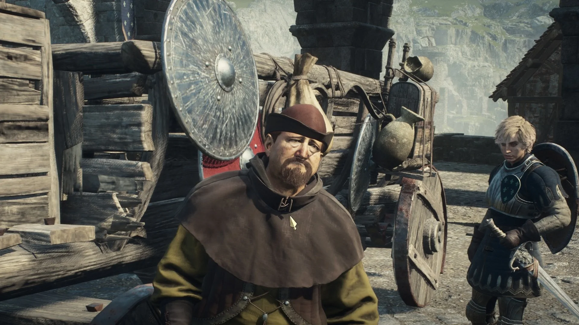 An oxcart driver standing by his cart at the West Vernworth station