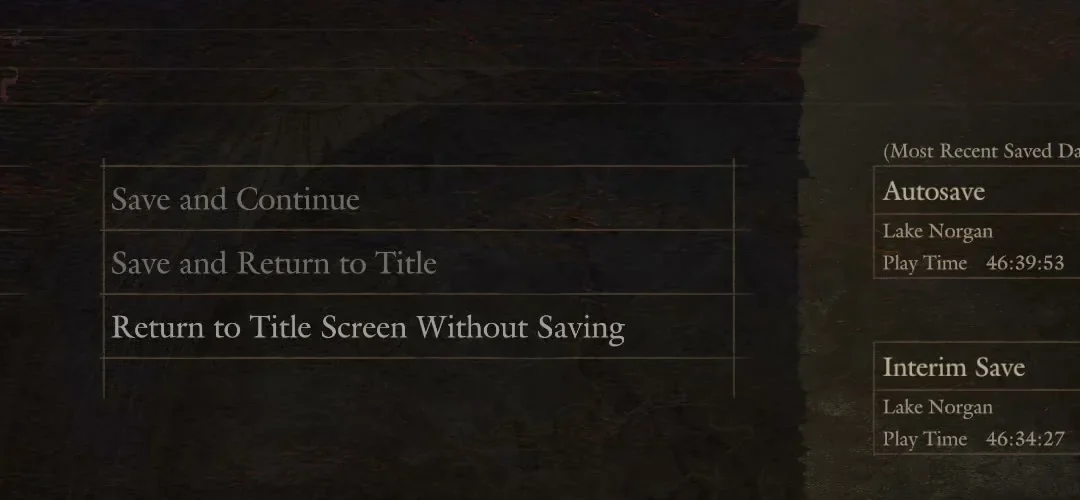 The System save screen with its three save rows and the Autosave, Interim Save and Last Inn Rest Save panels