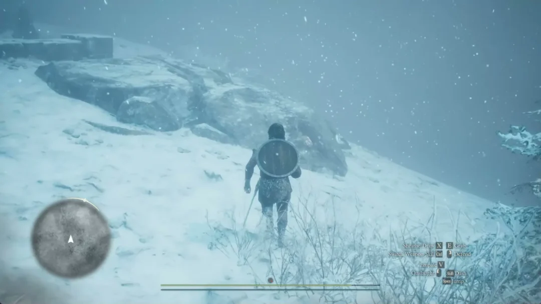 A whiteout on the Norgan snowfield with the minimap blanked out