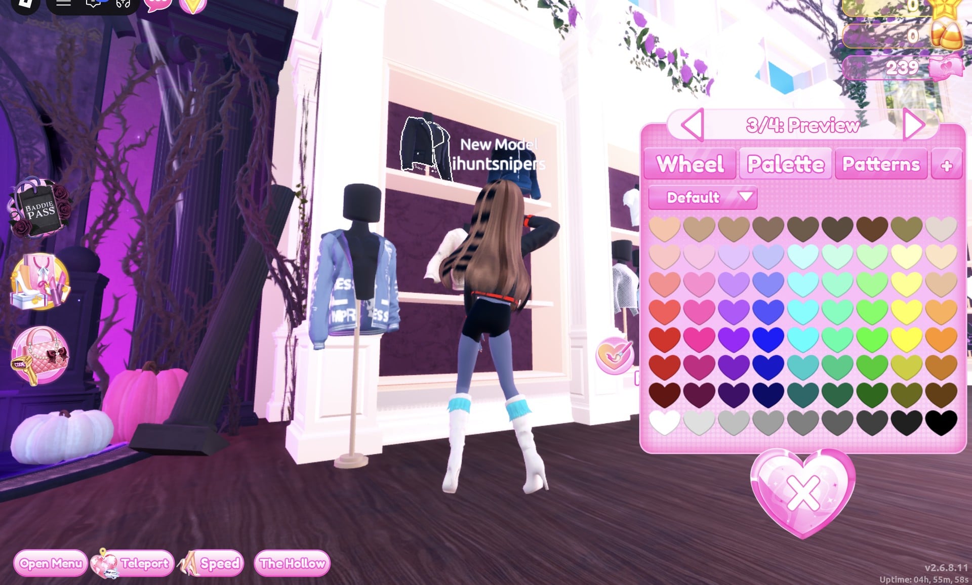 Colour panel on the jacket's 3/4: Preview part with the Default palette open
