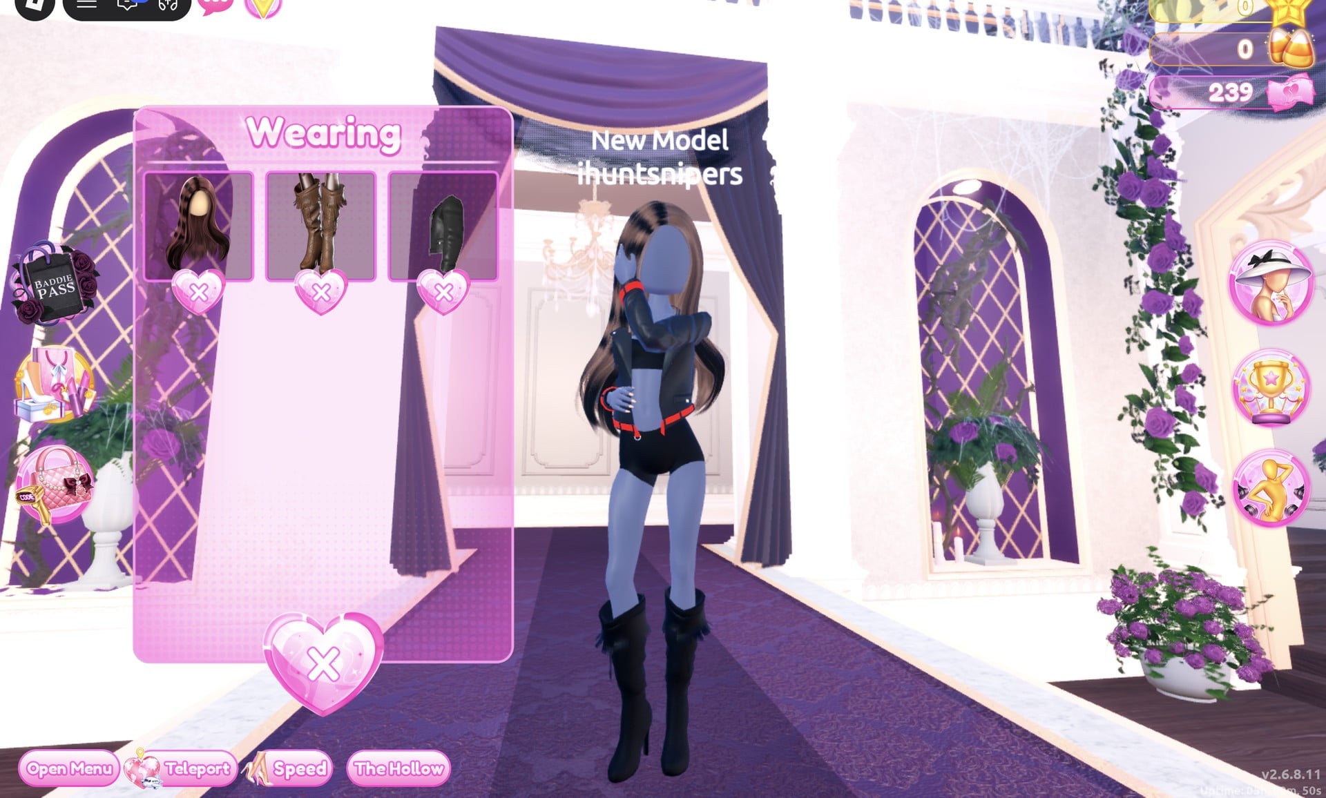 Wearing panel with the hair, boots and black jacket, our character still in the rock look
