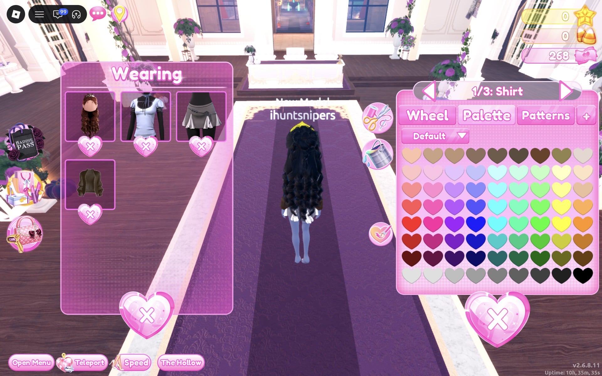 Palette tab at 1/3: Shirt on the Default palette