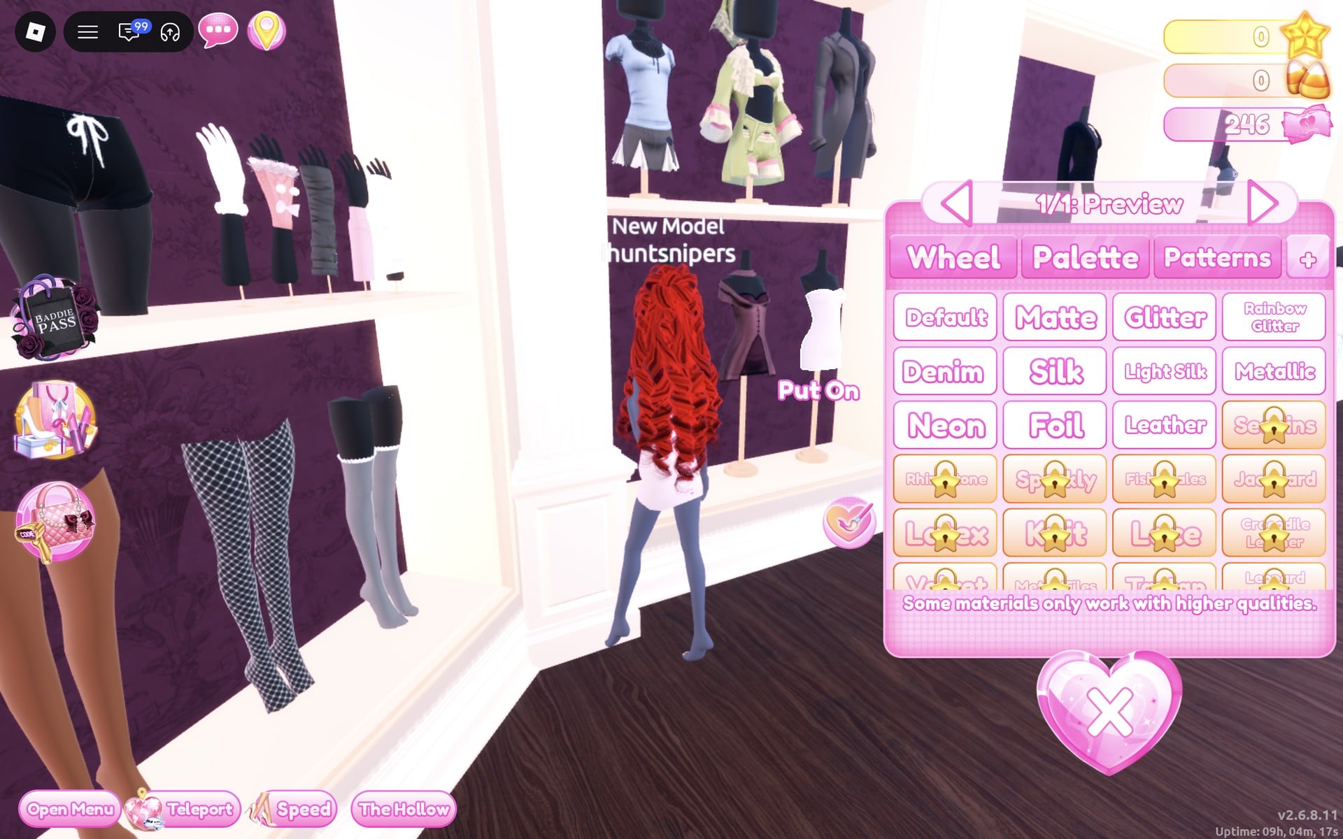 Short-dress shelf with the colour panel at 1/1: Preview and a Put On label beside the white strapless mini