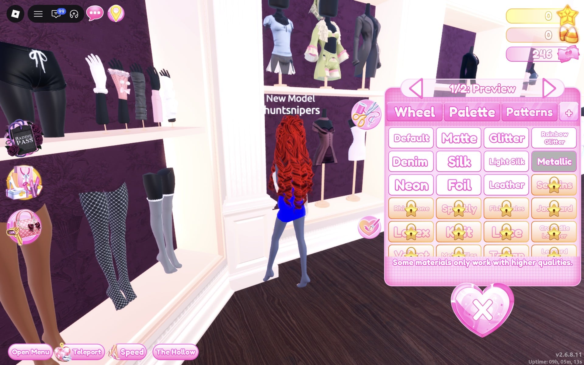 Colour panel at 1/2: Preview with Metallic selected for the gloves