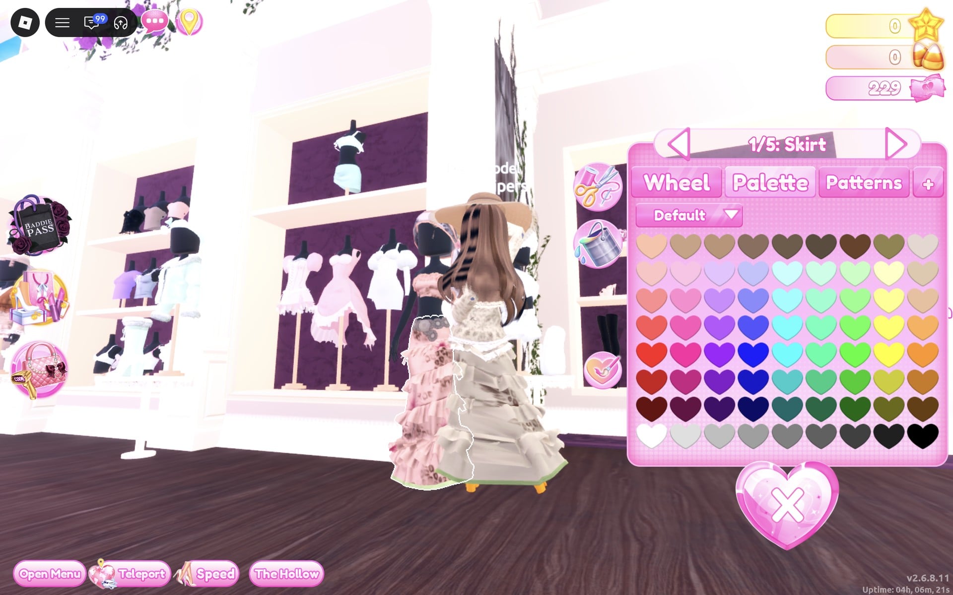 Colour panel on the 1/5: Skirt part with the Default palette, the ruffled gown's mannequin beside our character