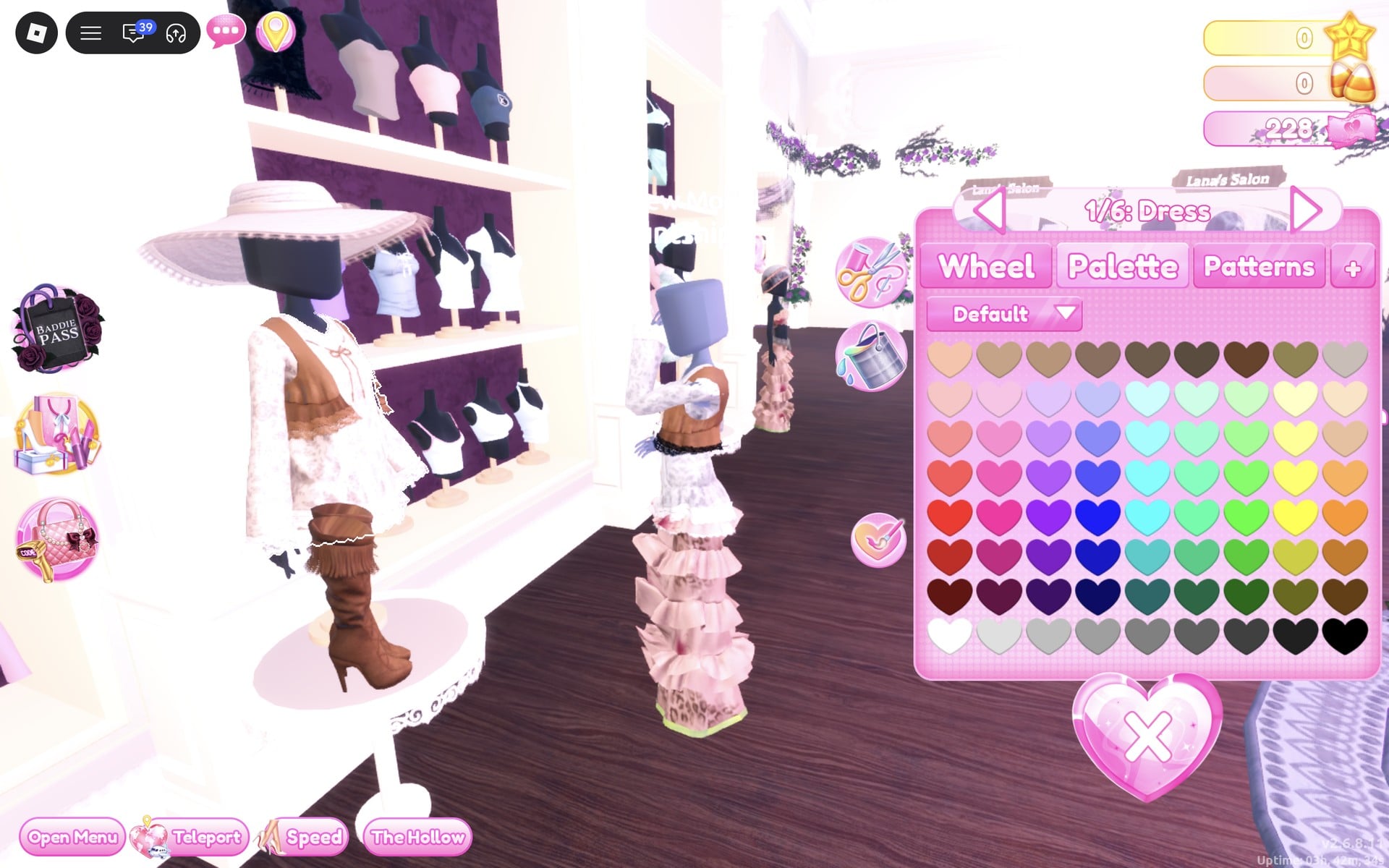 Colour panel on the 1/6: Dress part with the Default palette, previewing the lace dress set