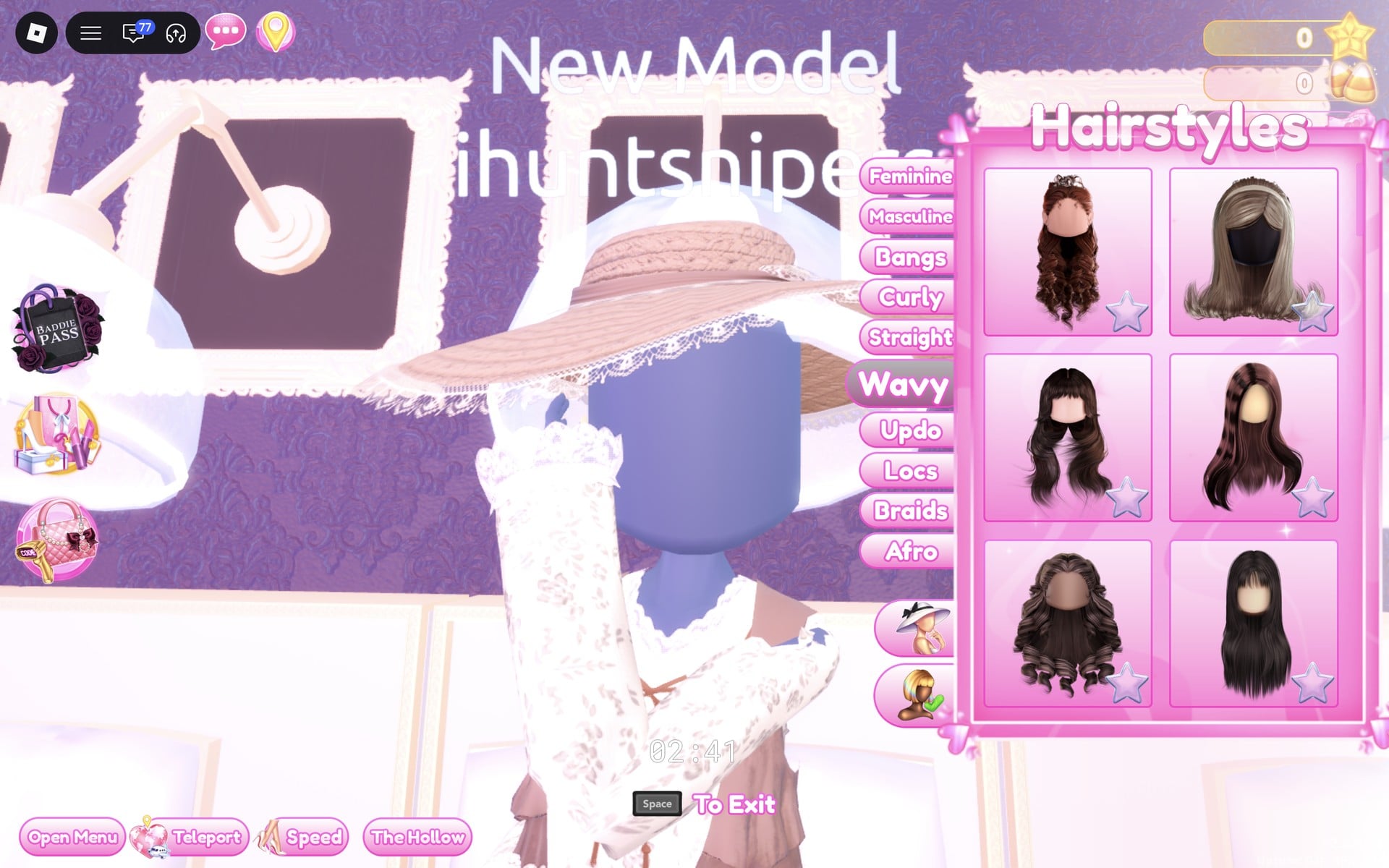 Hairstyles panel in Dress To Impress with the Wavy tab open and six wavy hair cards