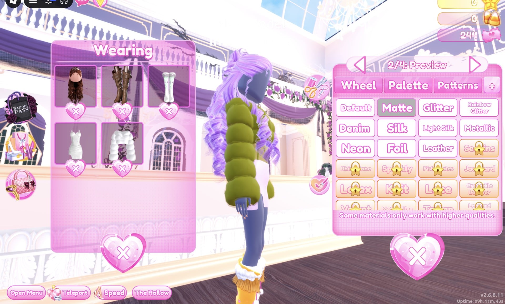 The mini dress's 2/4: Preview part with Matte selected in the + tab