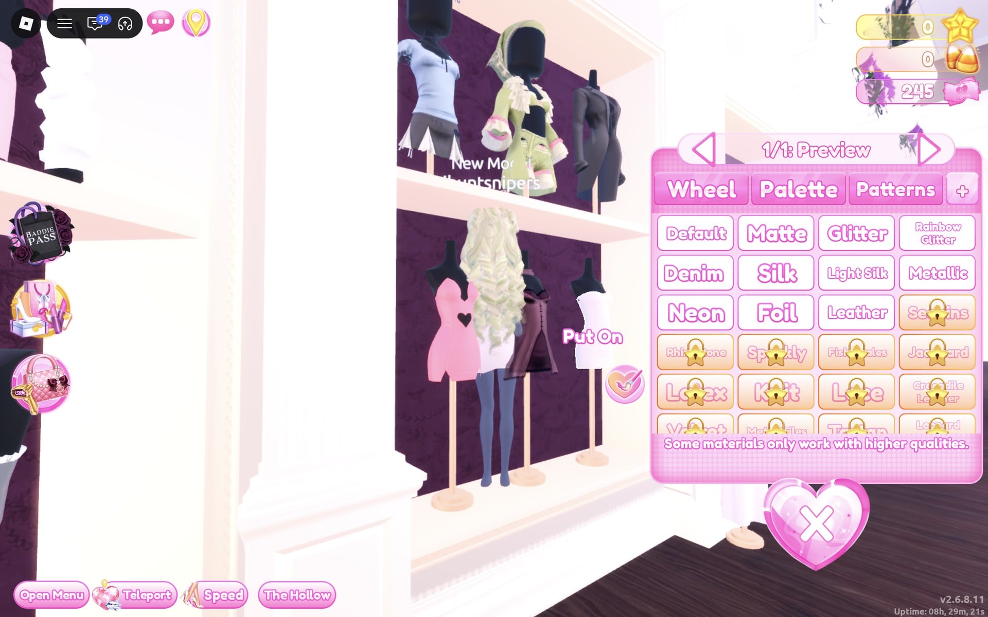 Short-dress shelf with a pink heart cut-out mini, a plum dress and a white strapless mini on busts, colour panel open at 1/1: Preview