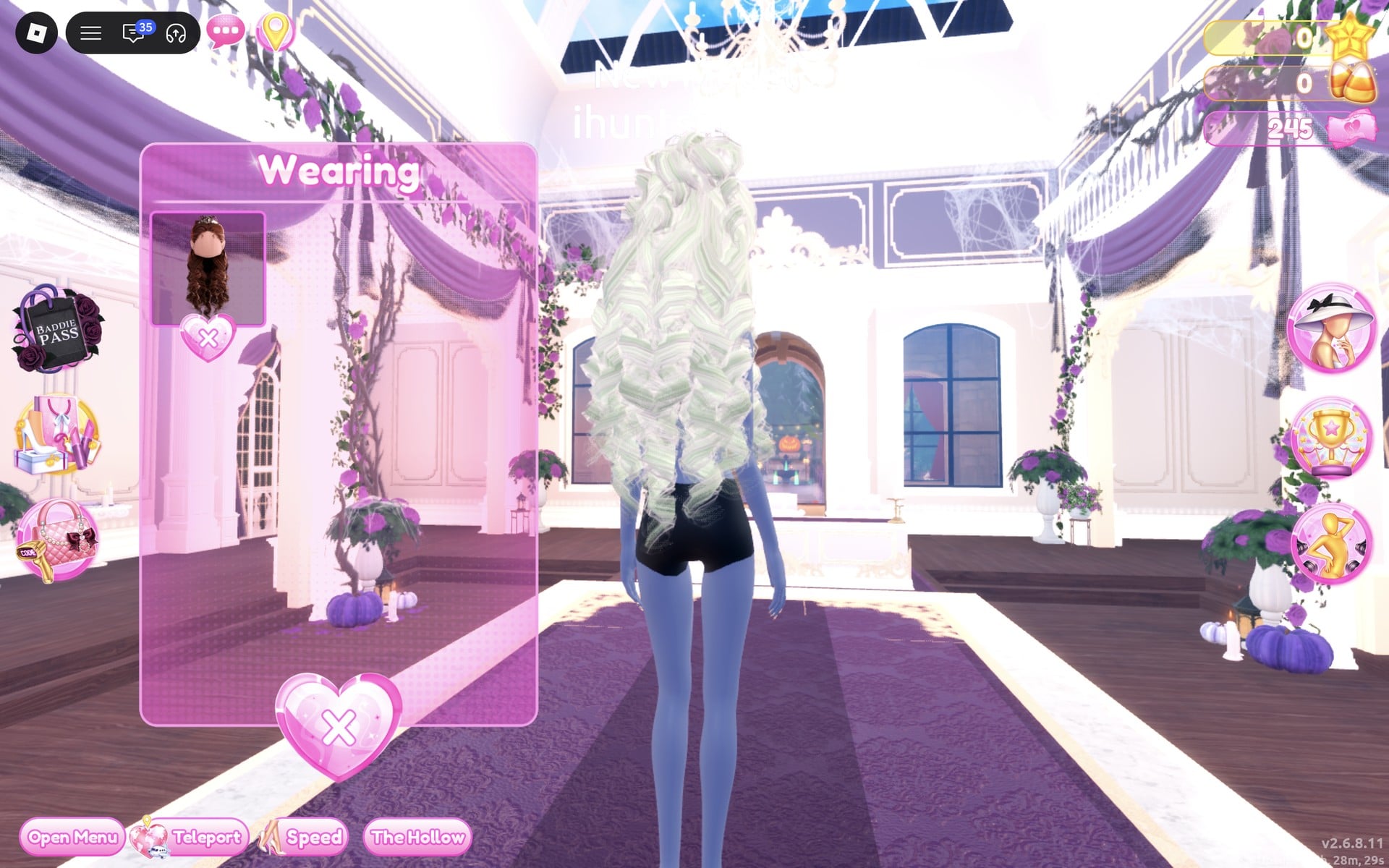 Wearing panel with only the hair left, the character in the black base top and shorts with long pale curls