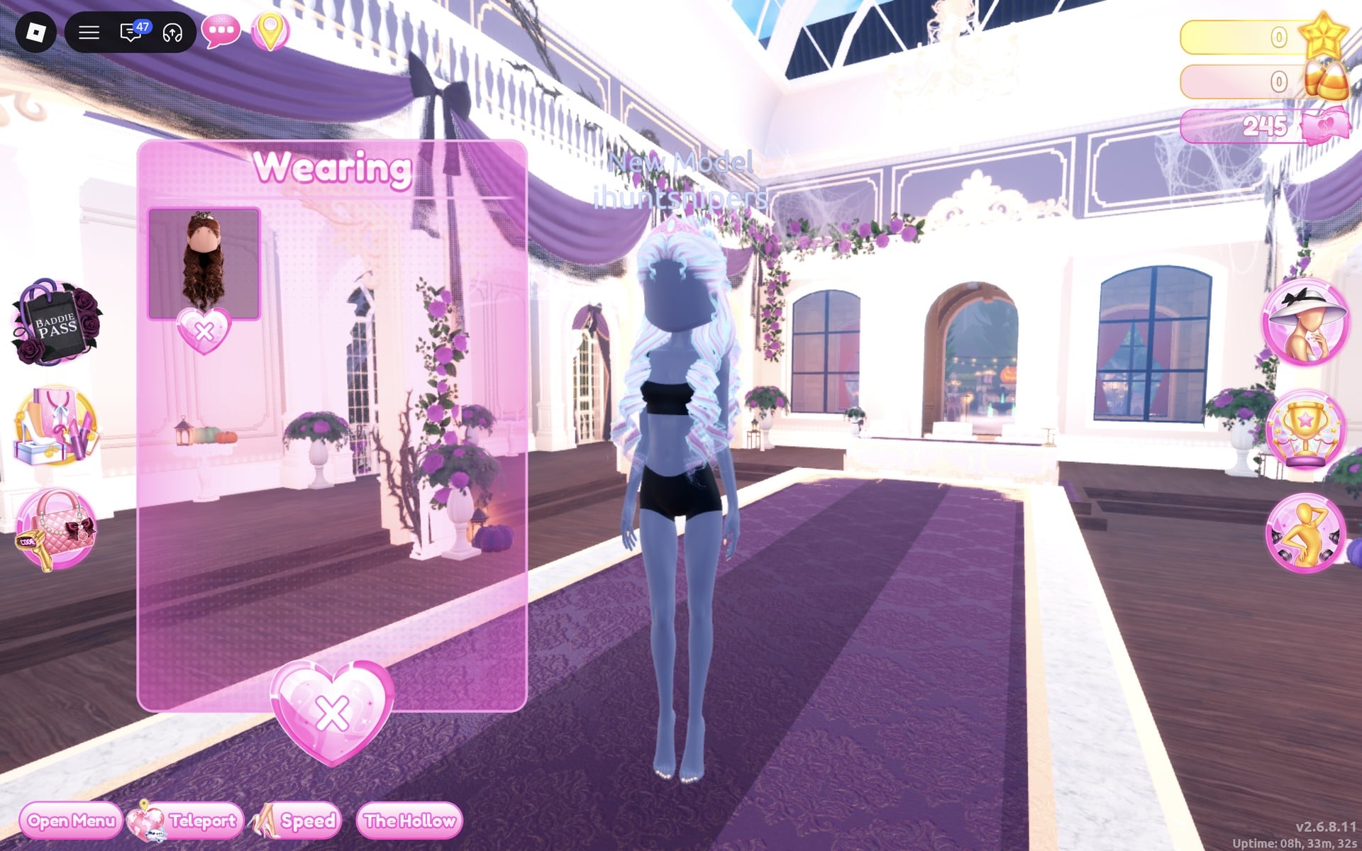 Wearing panel with only the hair left, the character in the black base top and shorts