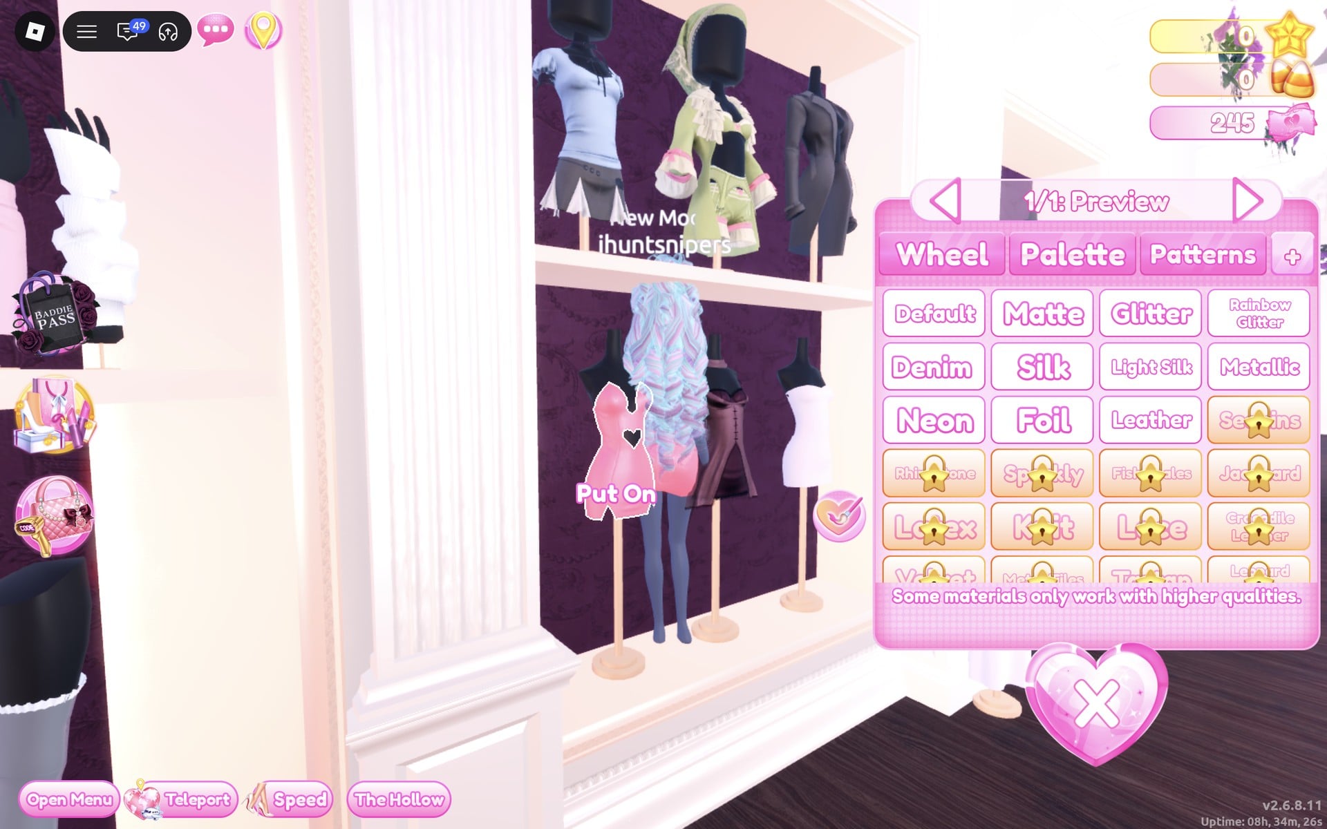 The pink heart cut-out mini on the left of the shelf's bottom row, colour panel at 1/1: Preview