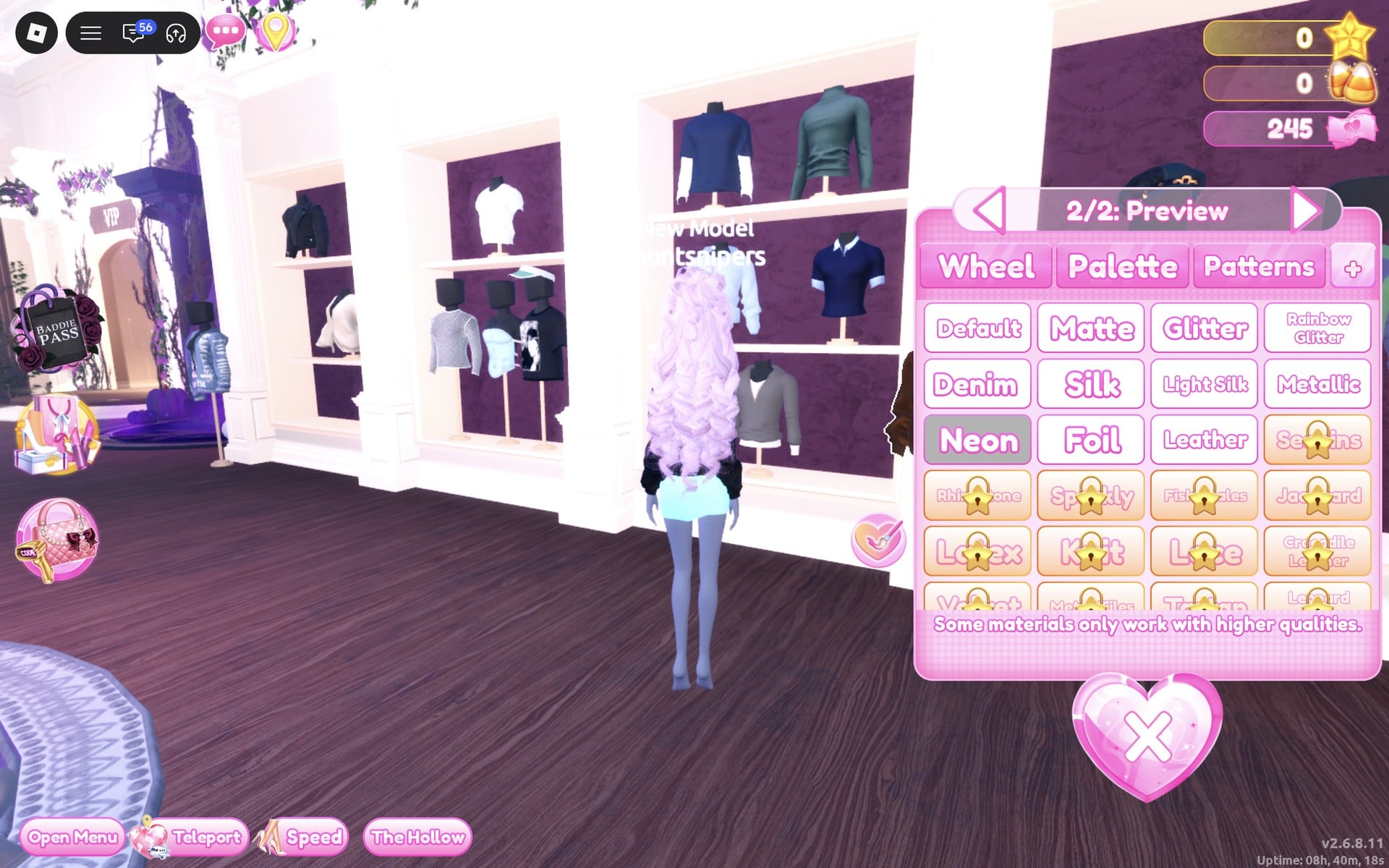Colour panel at 2/2: Preview with Neon selected