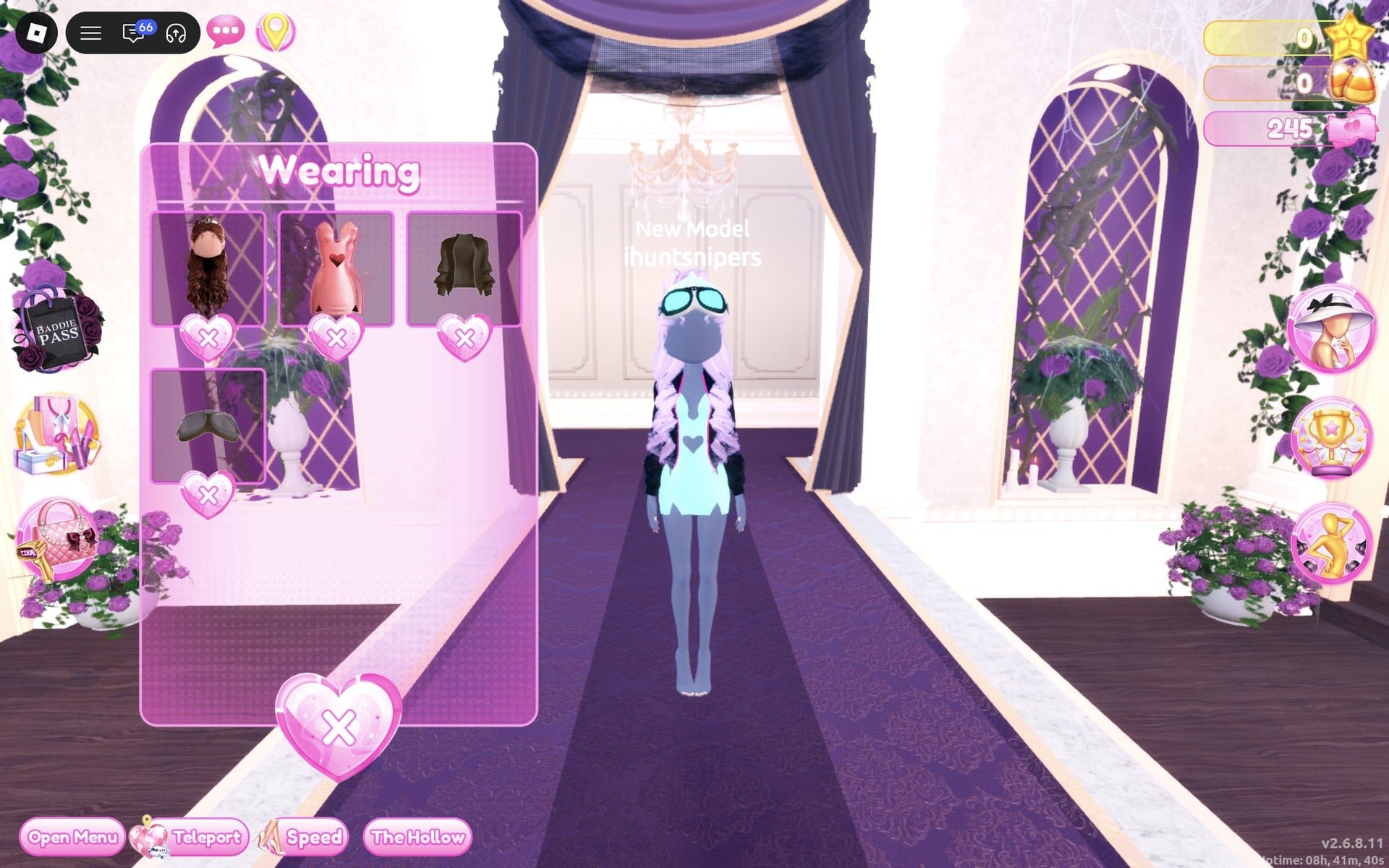 Wearing panel with four pictures: brown curls, pink dress, brown jacket and goggles, the character on the Freeplay Runway