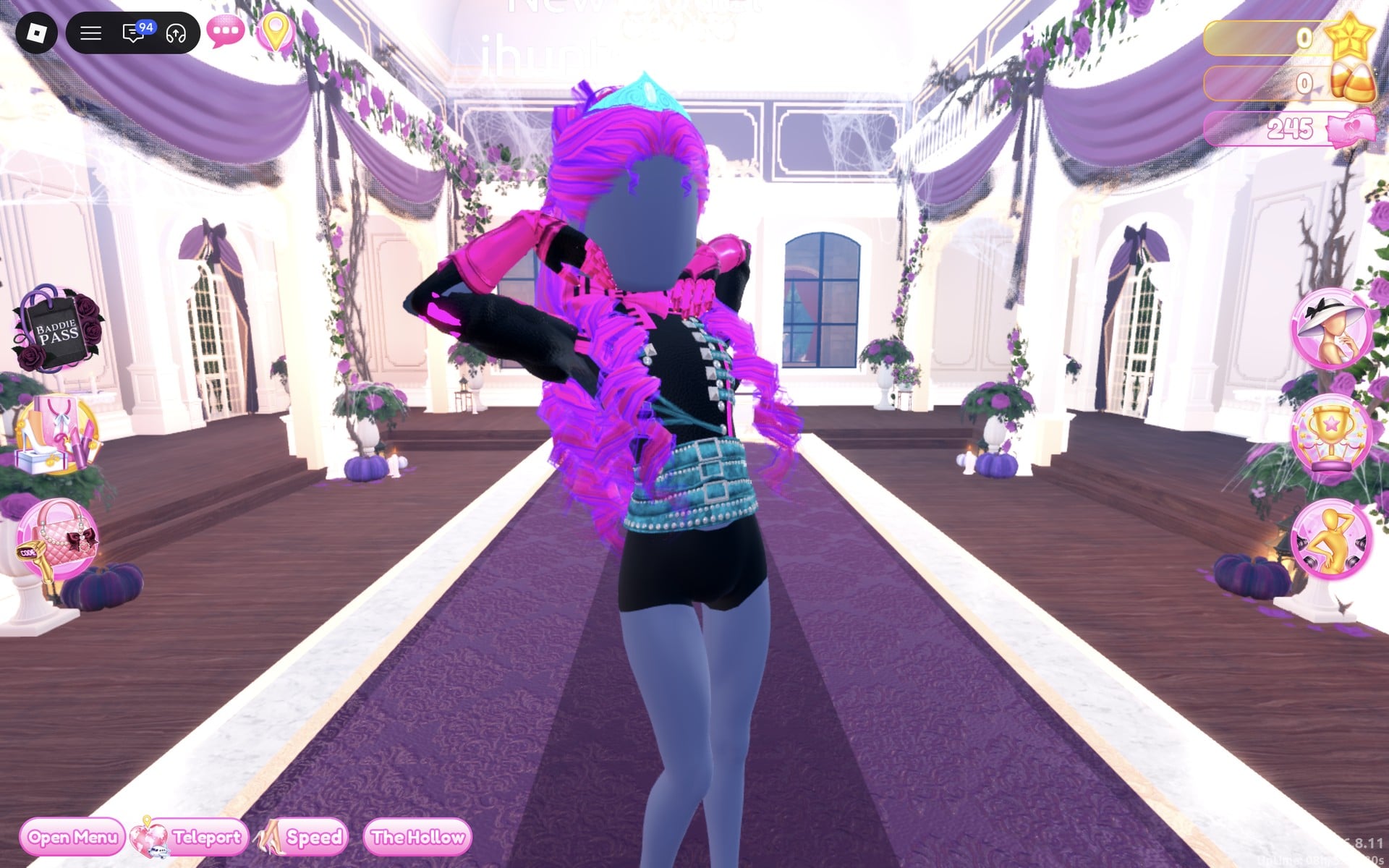 Look 2 jackets on the Freeplay Runway with magenta curls and a cyan crown still on