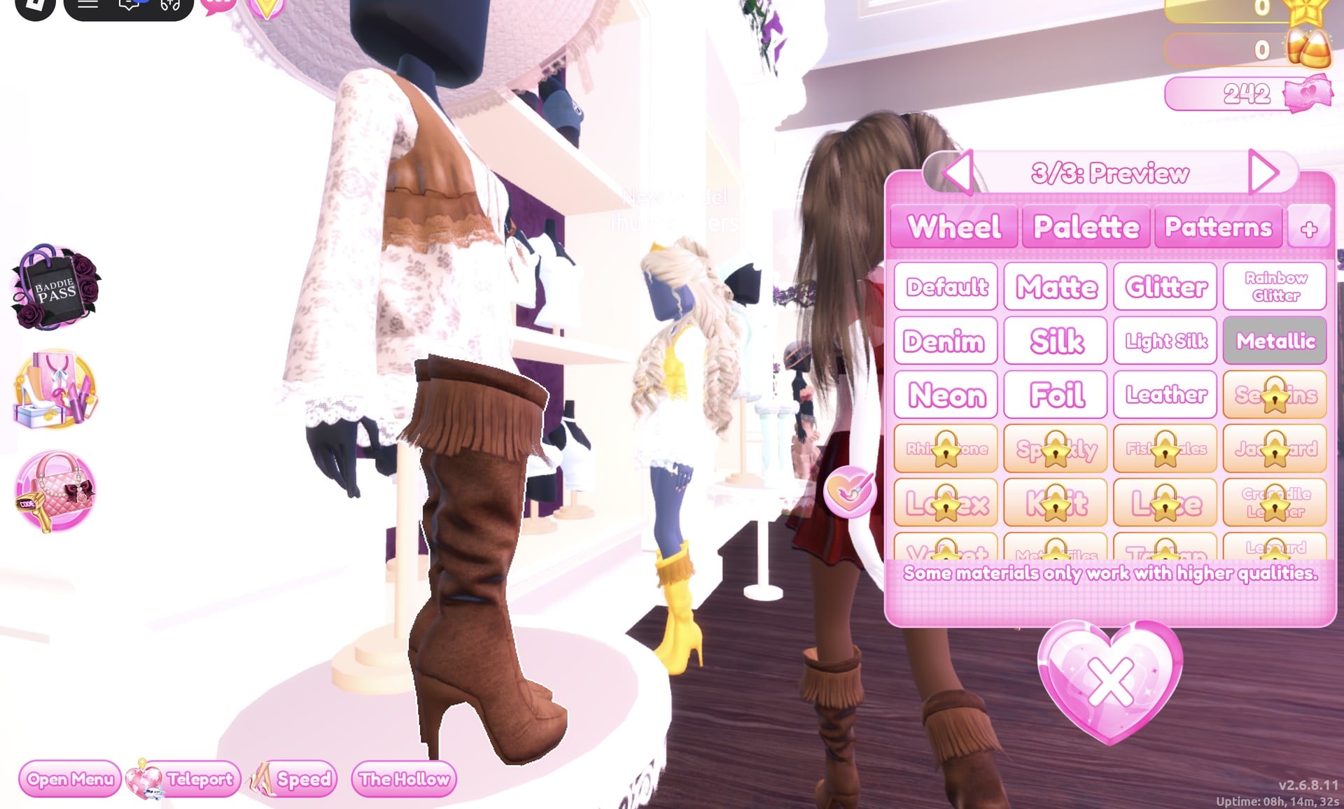 The boots' 3/3: Preview part with Metallic selected in the + tab