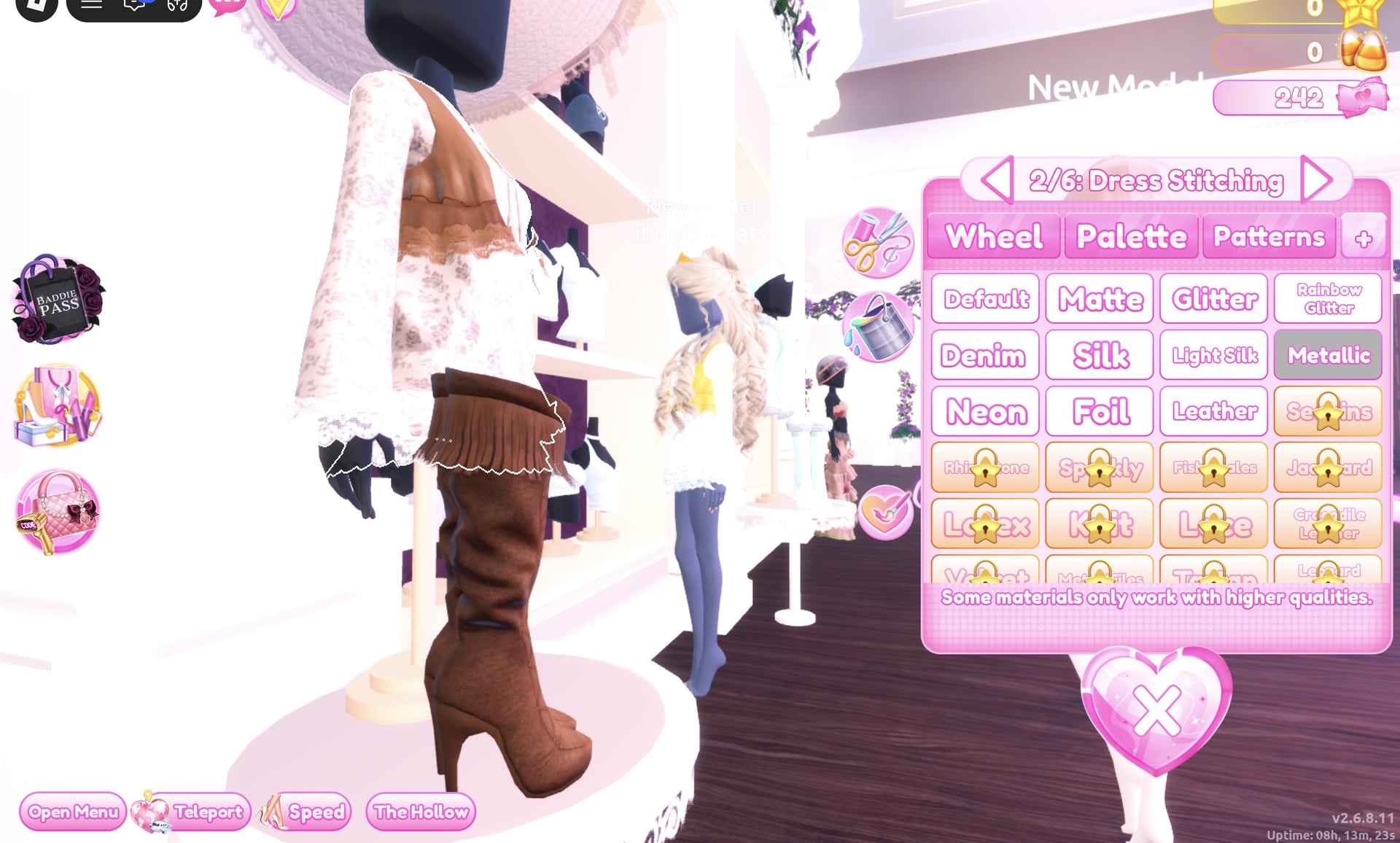 The 2/6: Dress Stitching part with Metallic selected; the dress on the character behind the mannequin is white