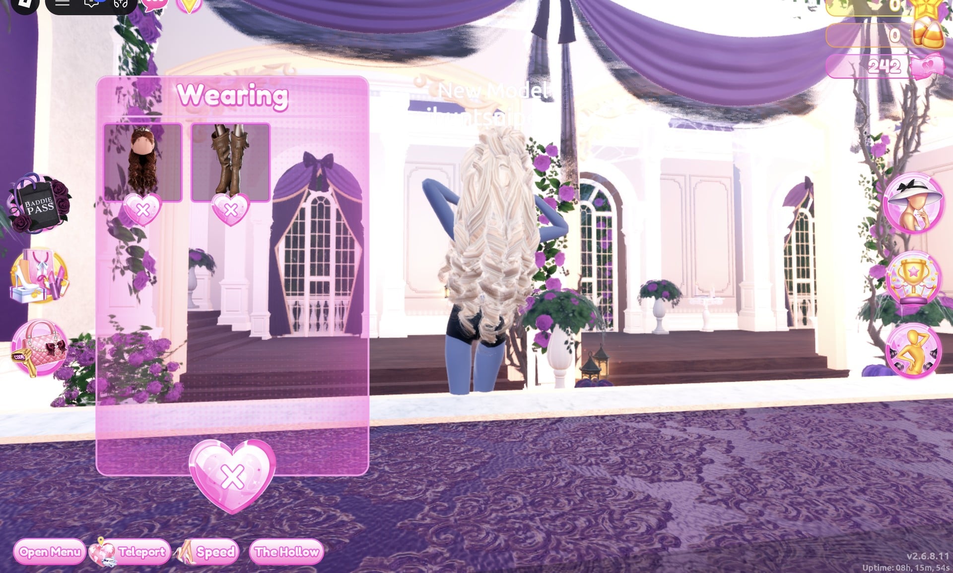 Wearing panel with only the hair and boots left after the boho dress was taken off