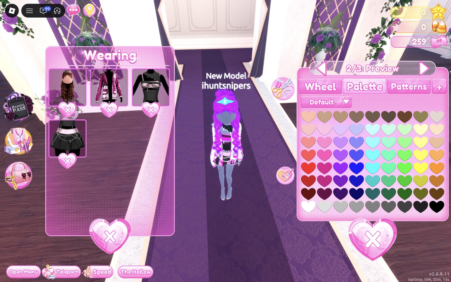 Colour panel at 2/3: Preview for the crop top, the hot pink band on the character