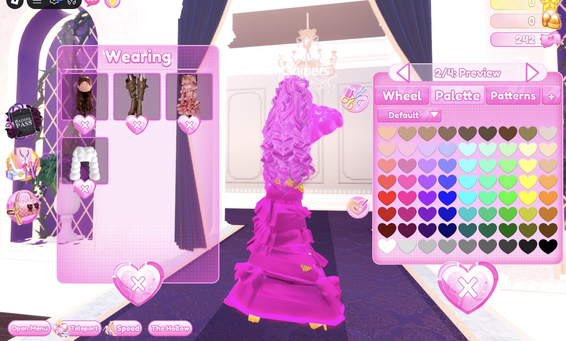 The hair's 2/4: Preview part on the Palette tab, the curls now pink and light pink