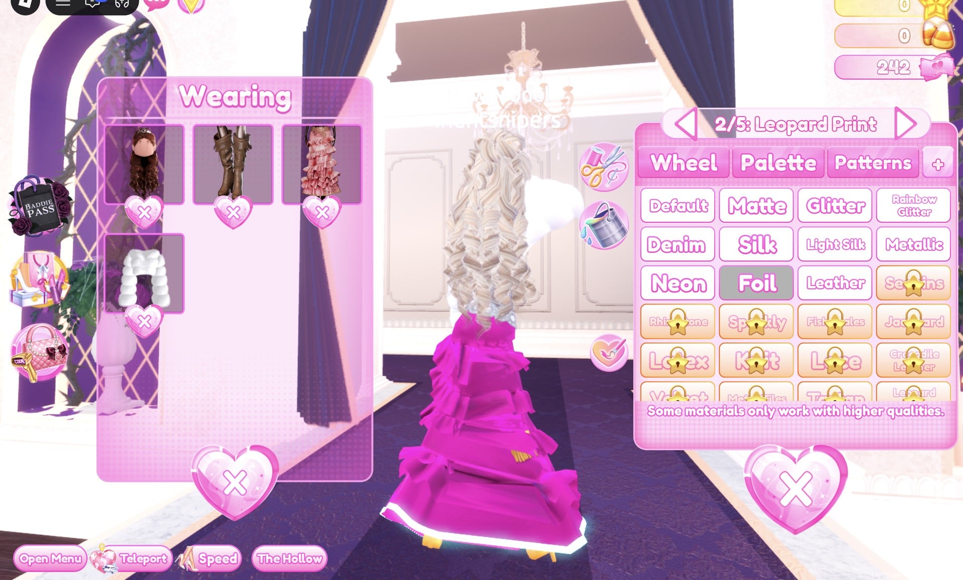 The gown's 2/5: Leopard Print part with Foil selected in the + tab