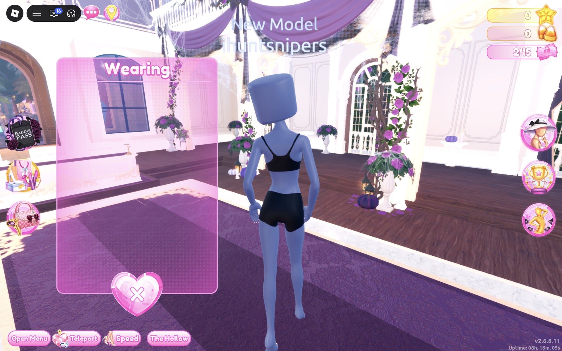 Empty Wearing panel beside the bald character in the black base top and black shorts