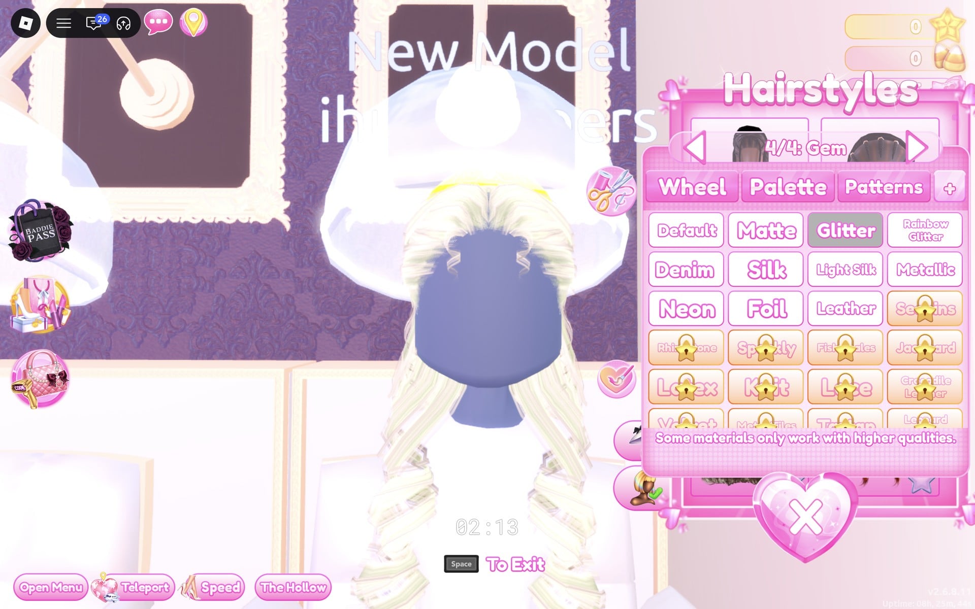 The hair's 4/4: Gem part with Glitter selected in the + tab