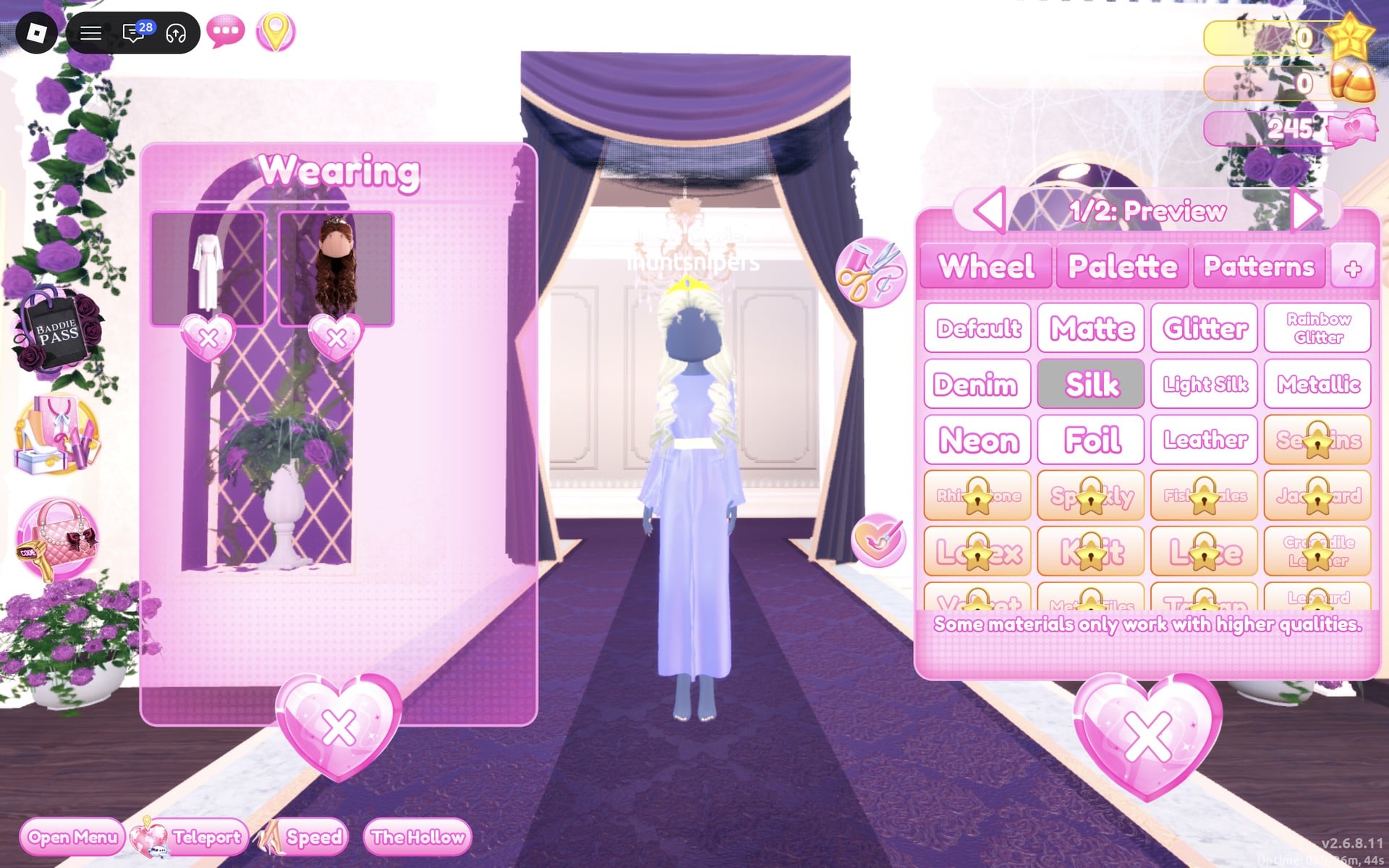 The robe's 1/2: Preview part with Silk selected, the gown now light blue on the runway