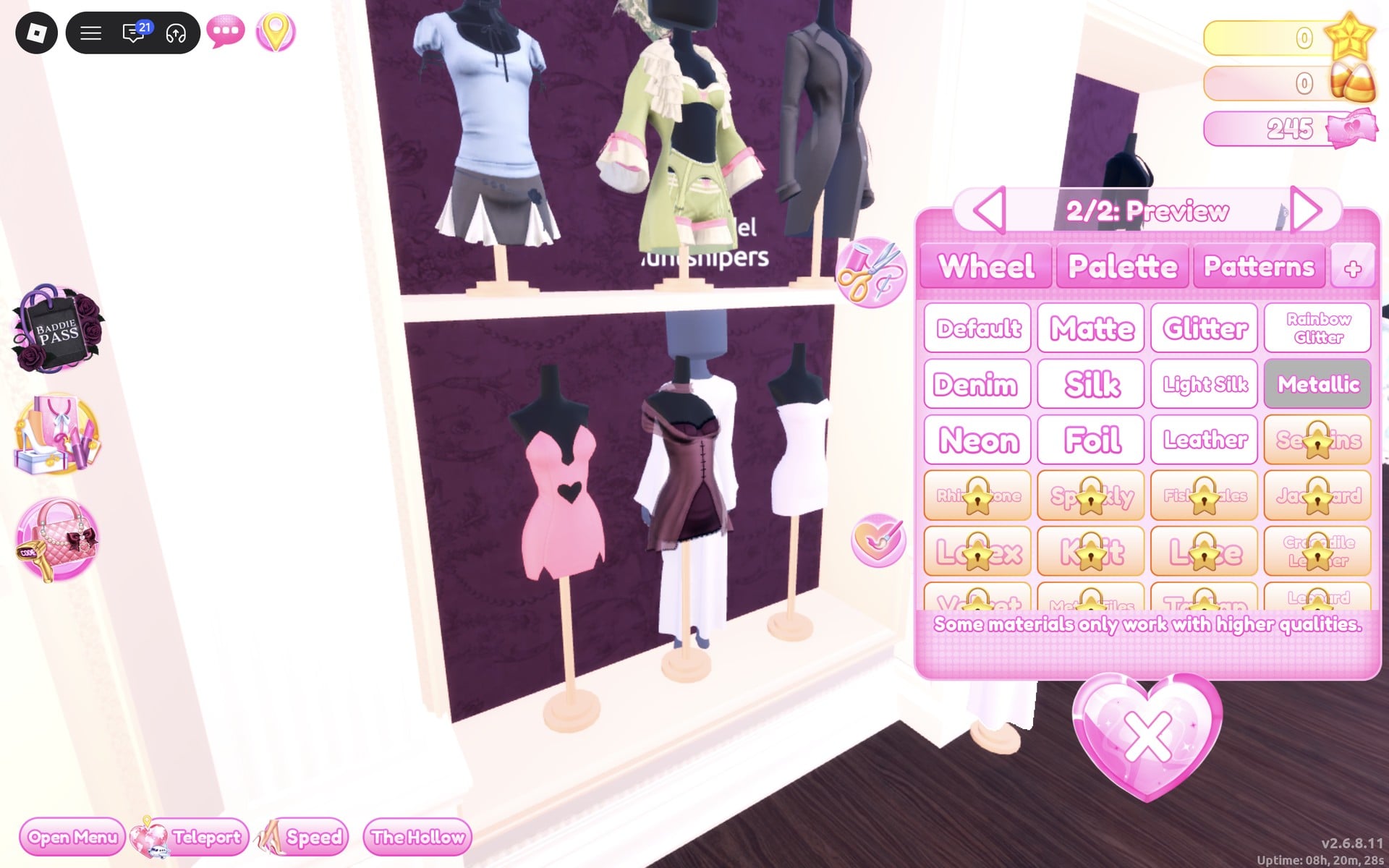 The robe's 2/2: Preview part with Metallic selected in the + tab