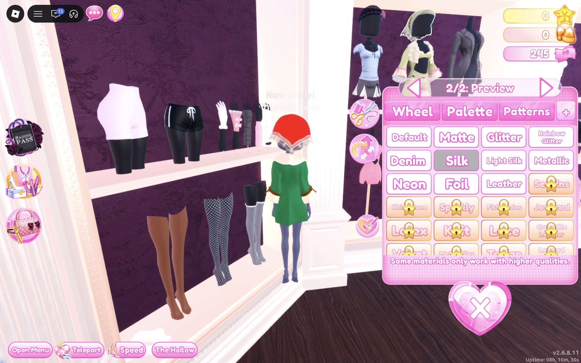 The headscarf's 2/2: Preview part with Silk selected in the + tab