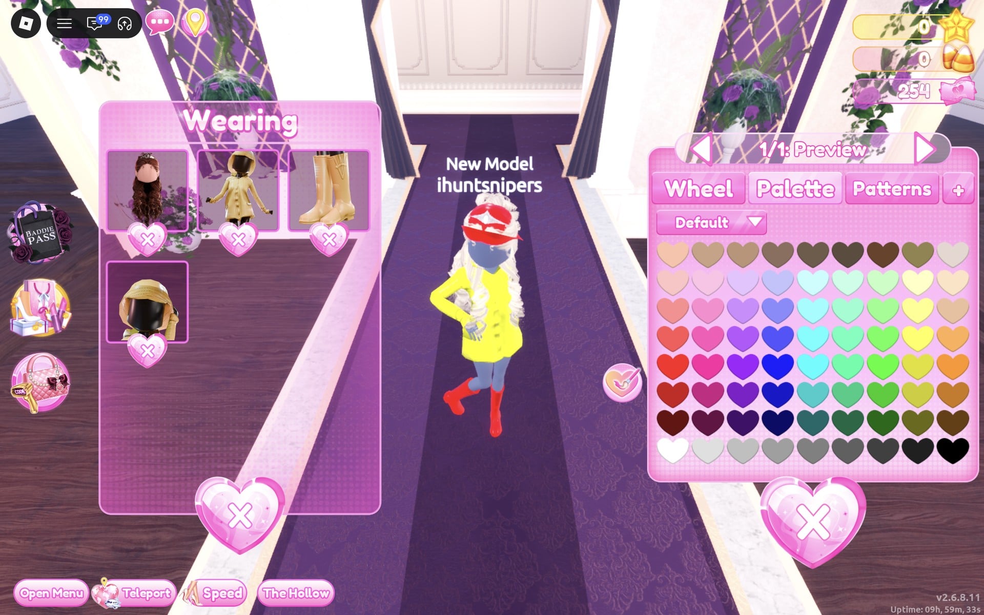 Palette tab for the raincoat at 1/1: Preview, the character in the yellow raincoat with a red hat and red boots