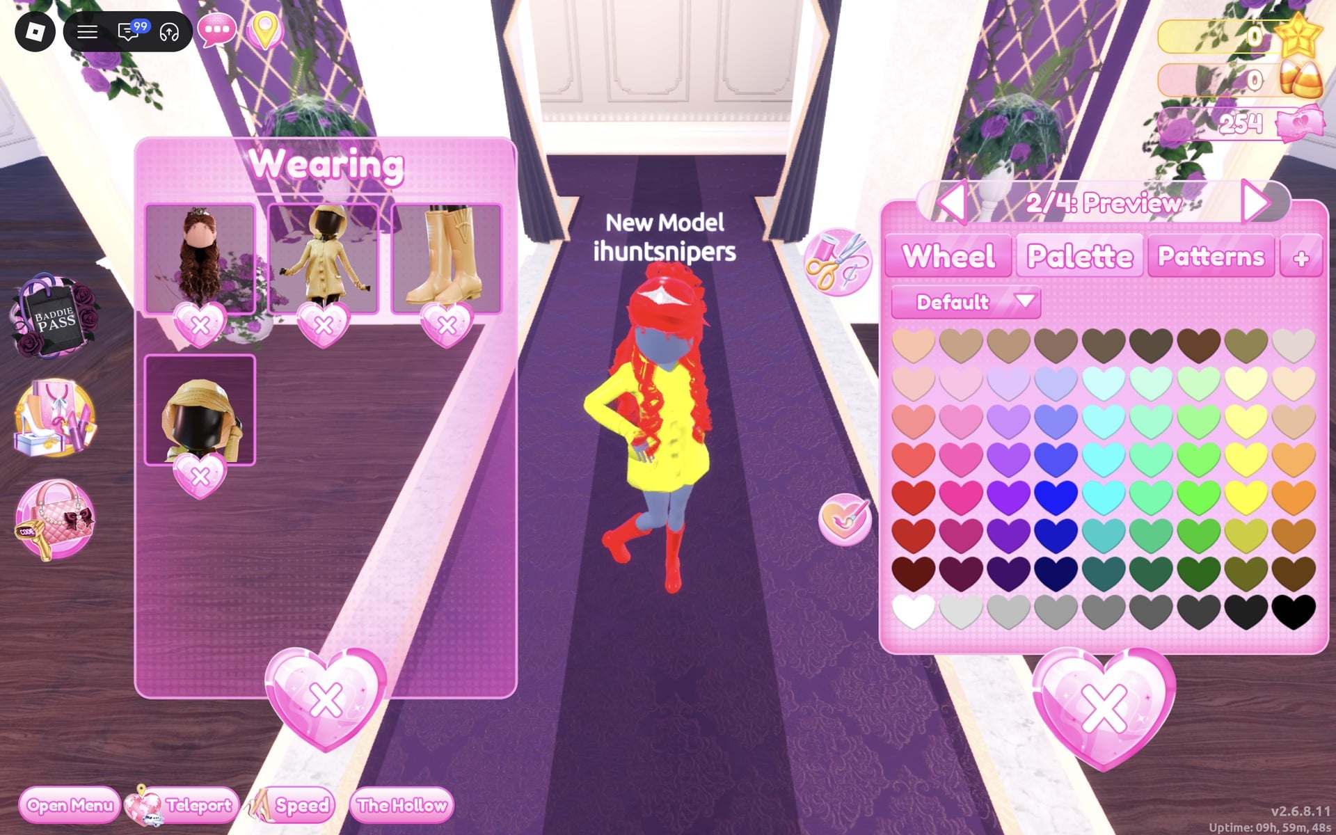 Palette tab at 2/4: Preview for the hair, the curls red on the character