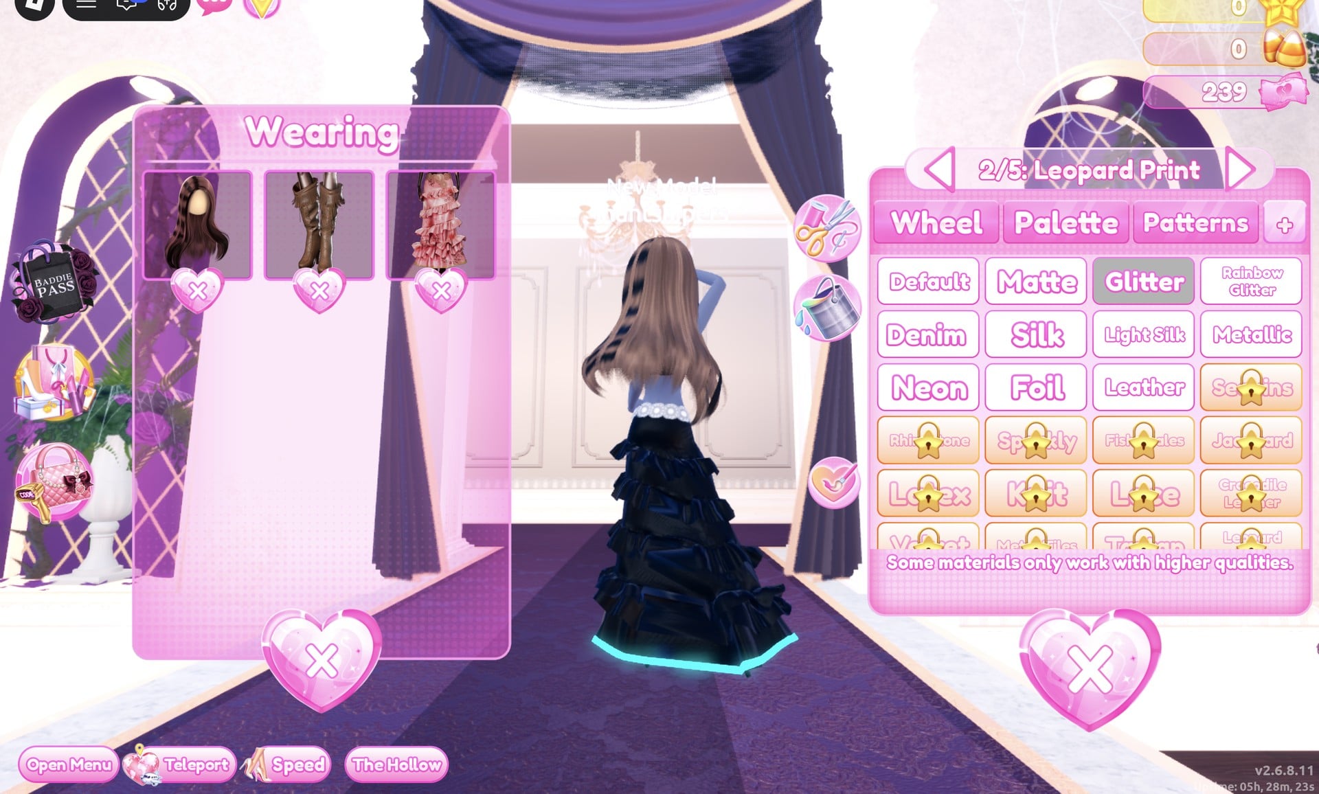 The gown's 2/5: Leopard Print part with Glitter selected in the + tab