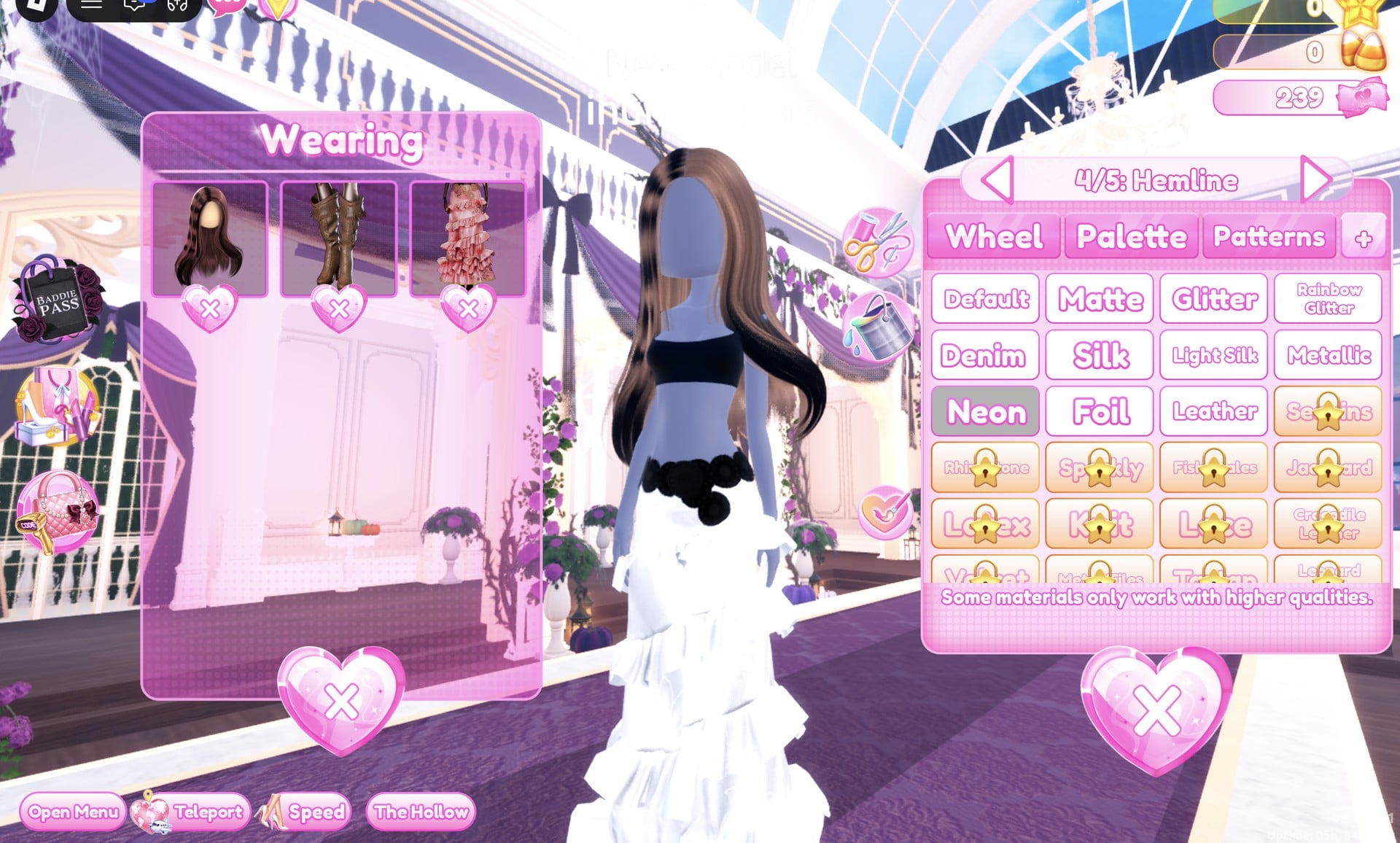 The gown's 4/5: Hemline part with Neon selected on the white gown