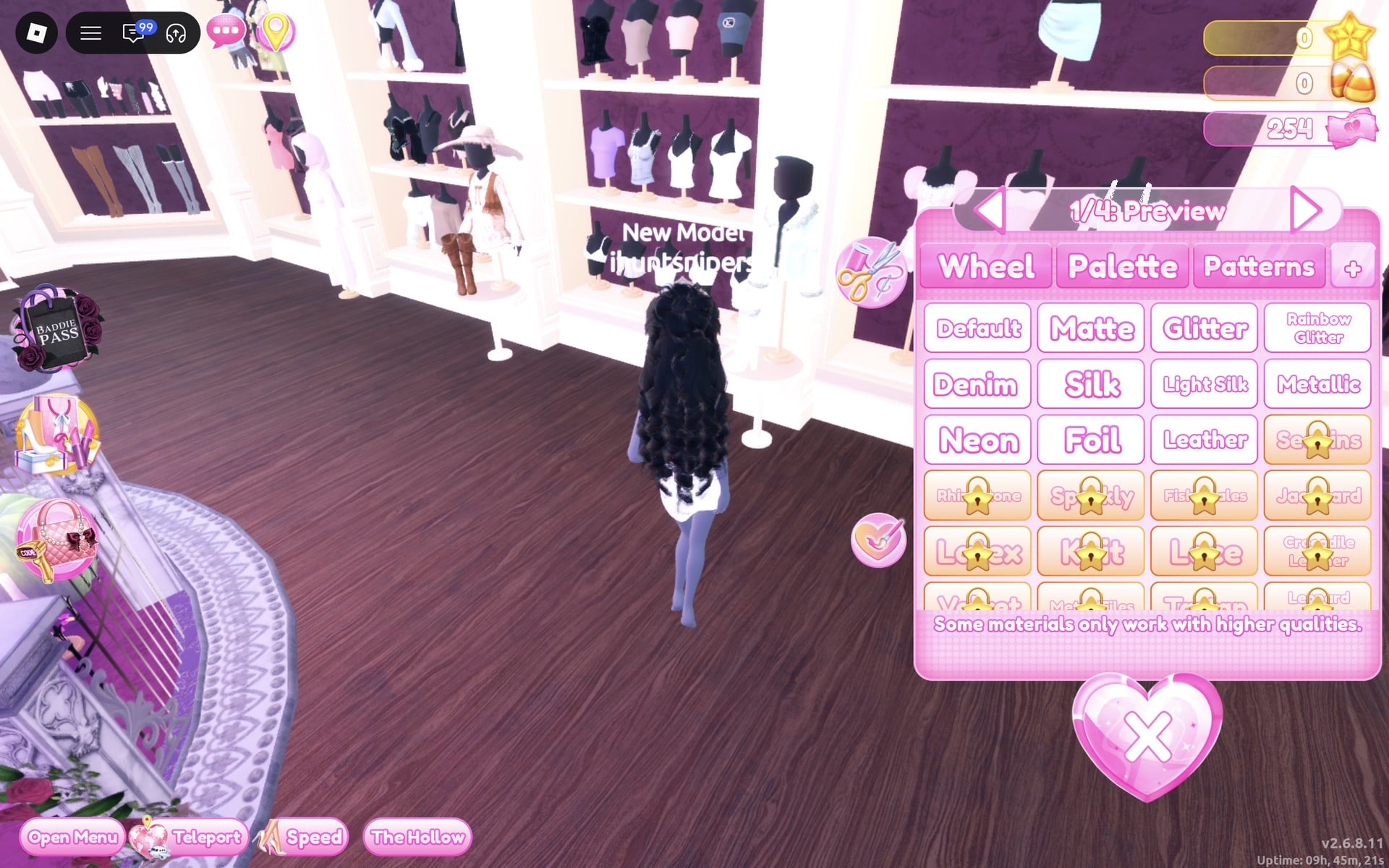 The white corset mini previewing on the character near the party-dress wall, colour panel at 1/4: Preview
