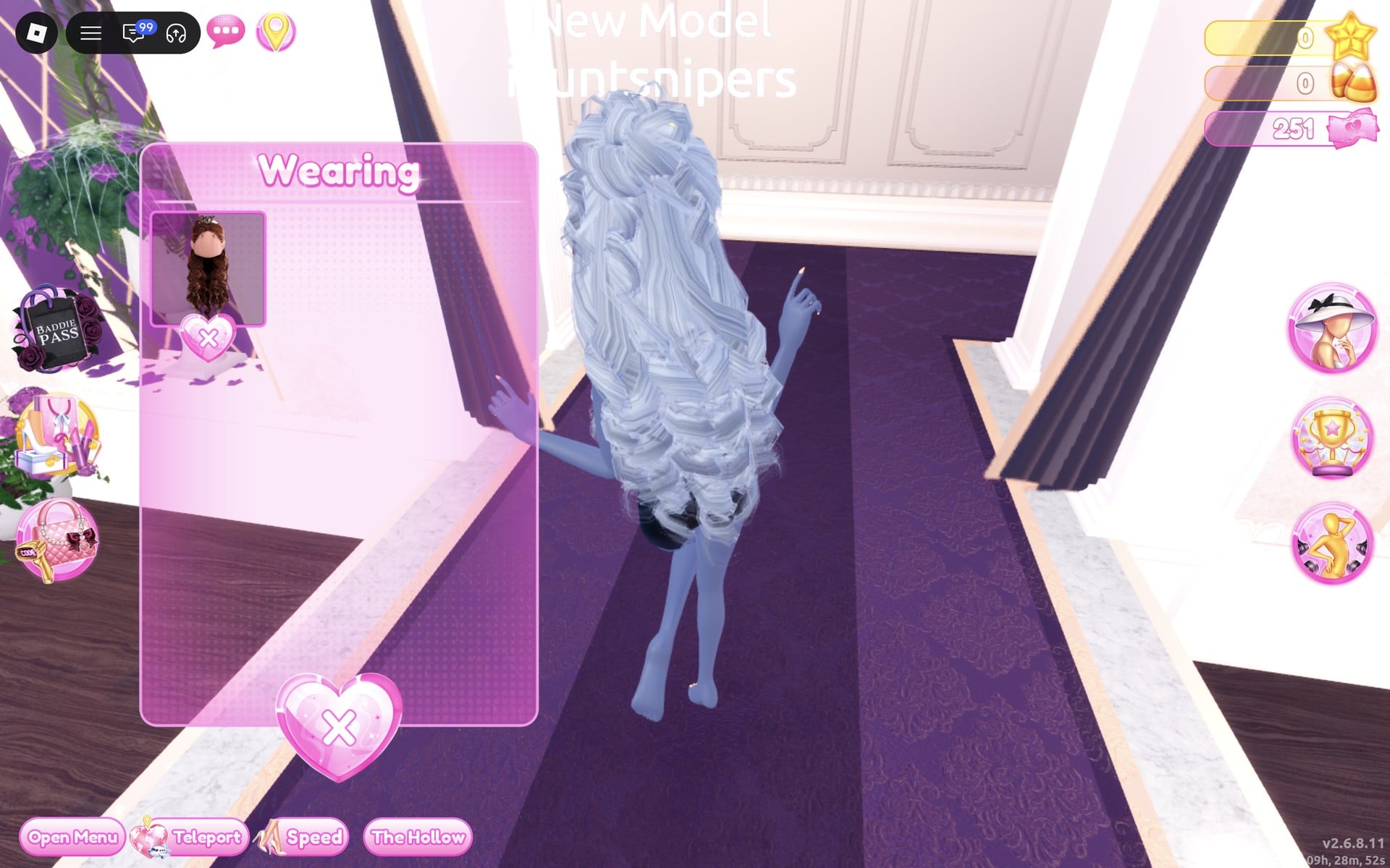 Wearing panel with only the hair left, the character from the back in the black base top and shorts with long silver curls
