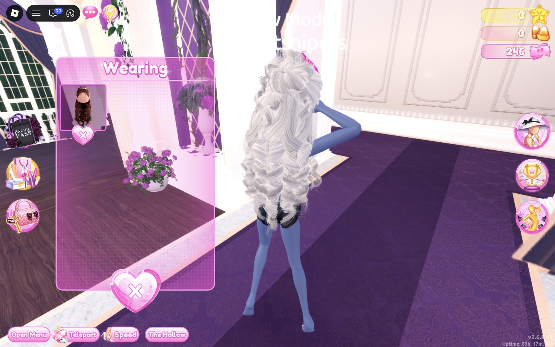 Back view with only the curls in the Wearing panel, the black base shorts showing under the cream curls