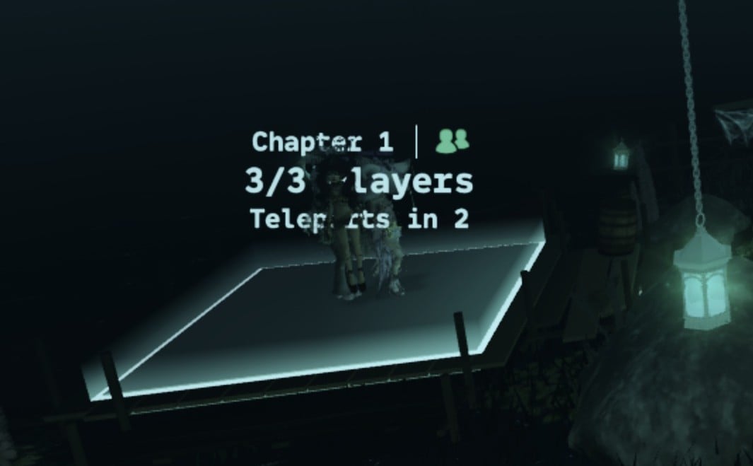 Glass pad label reading Chapter 1, 3/3 Players, Teleports in 2