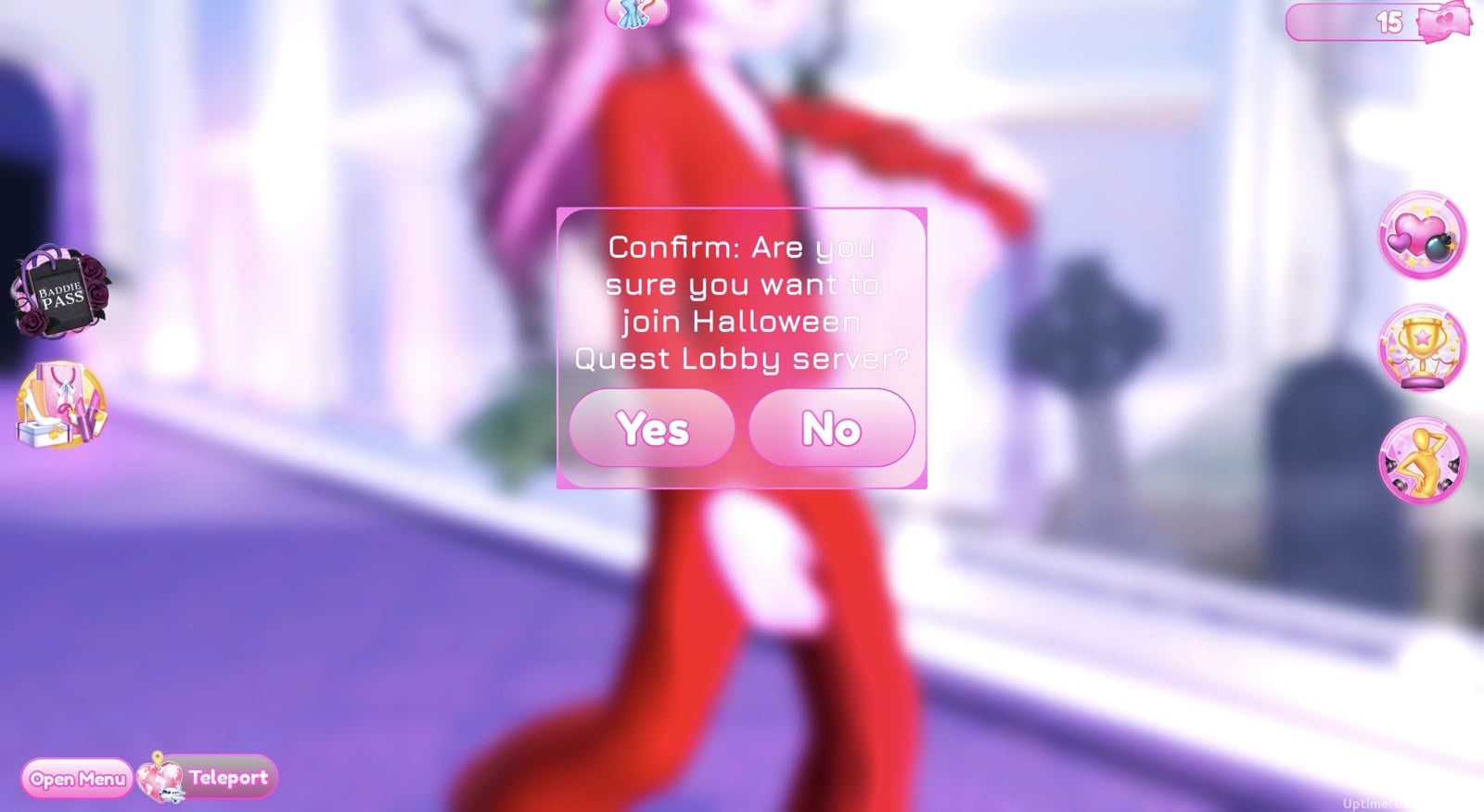 Confirm box asking to join the Halloween Quest Lobby server with Yes and No buttons