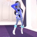 Album Cover streetwear look: oversized blue Denim hoodie with white boots