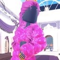 Drag hot pink pageant look: pink Glitter ruffled gown with pink curls